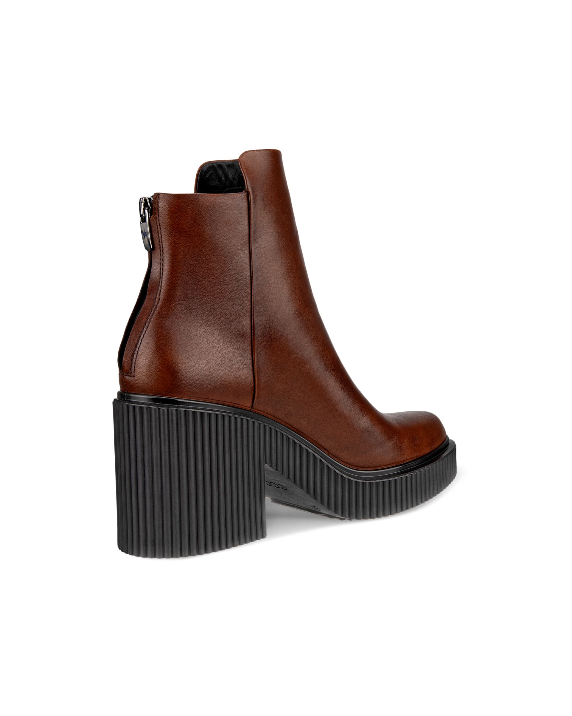 ECCO Fluted Heel ウィメンズ レザーアンクルブーツ - ブラウン - Back