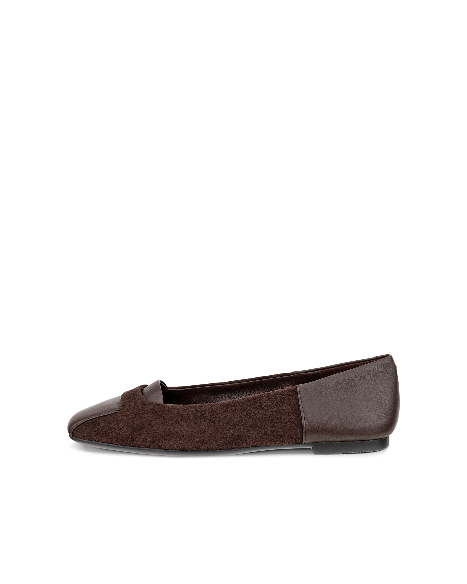 Women's ECCO® Margot Leather Ballerina Flat - Brown - Outside
