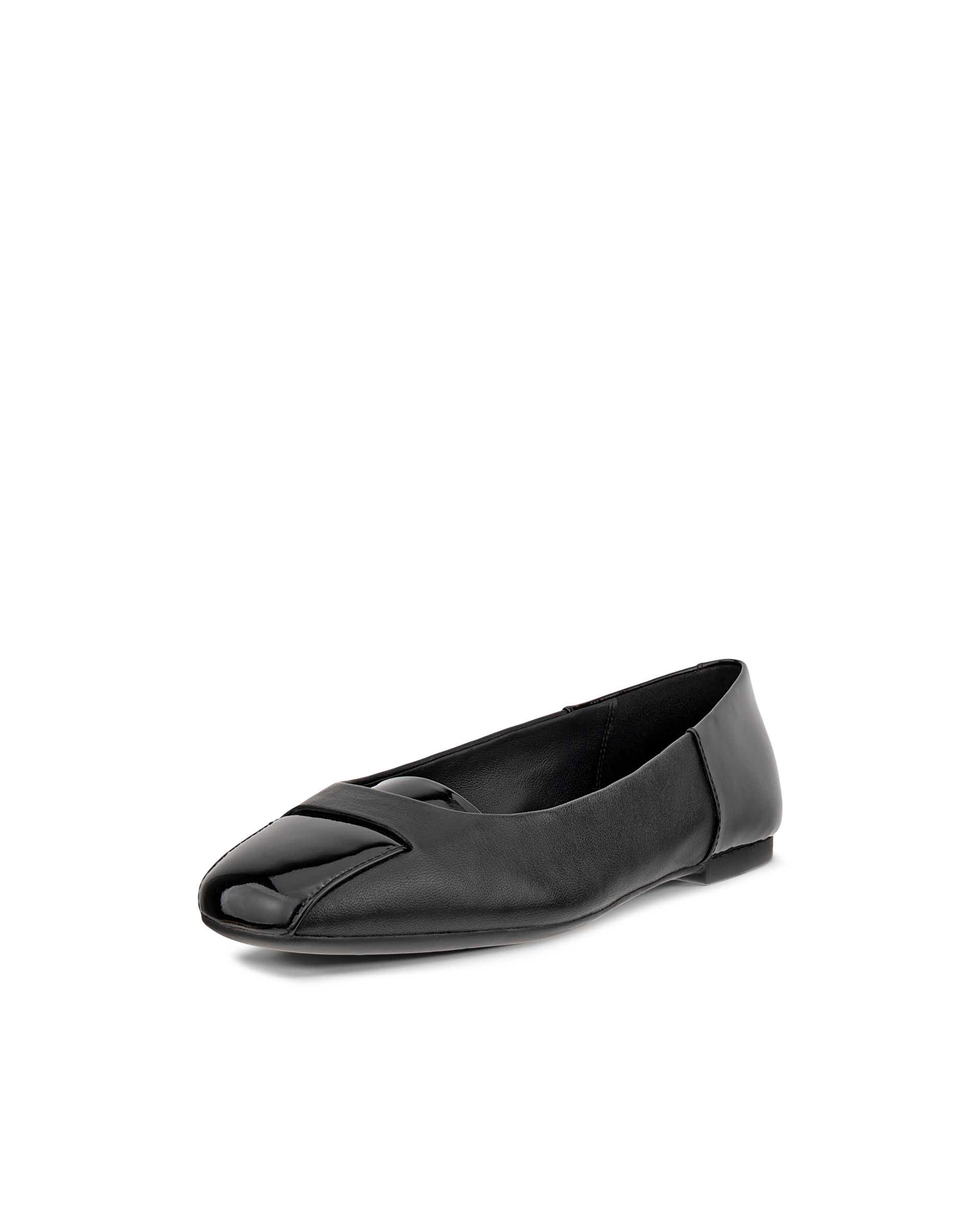 Women's ECCO® Margot Leather Ballerina Flat - Black - Main