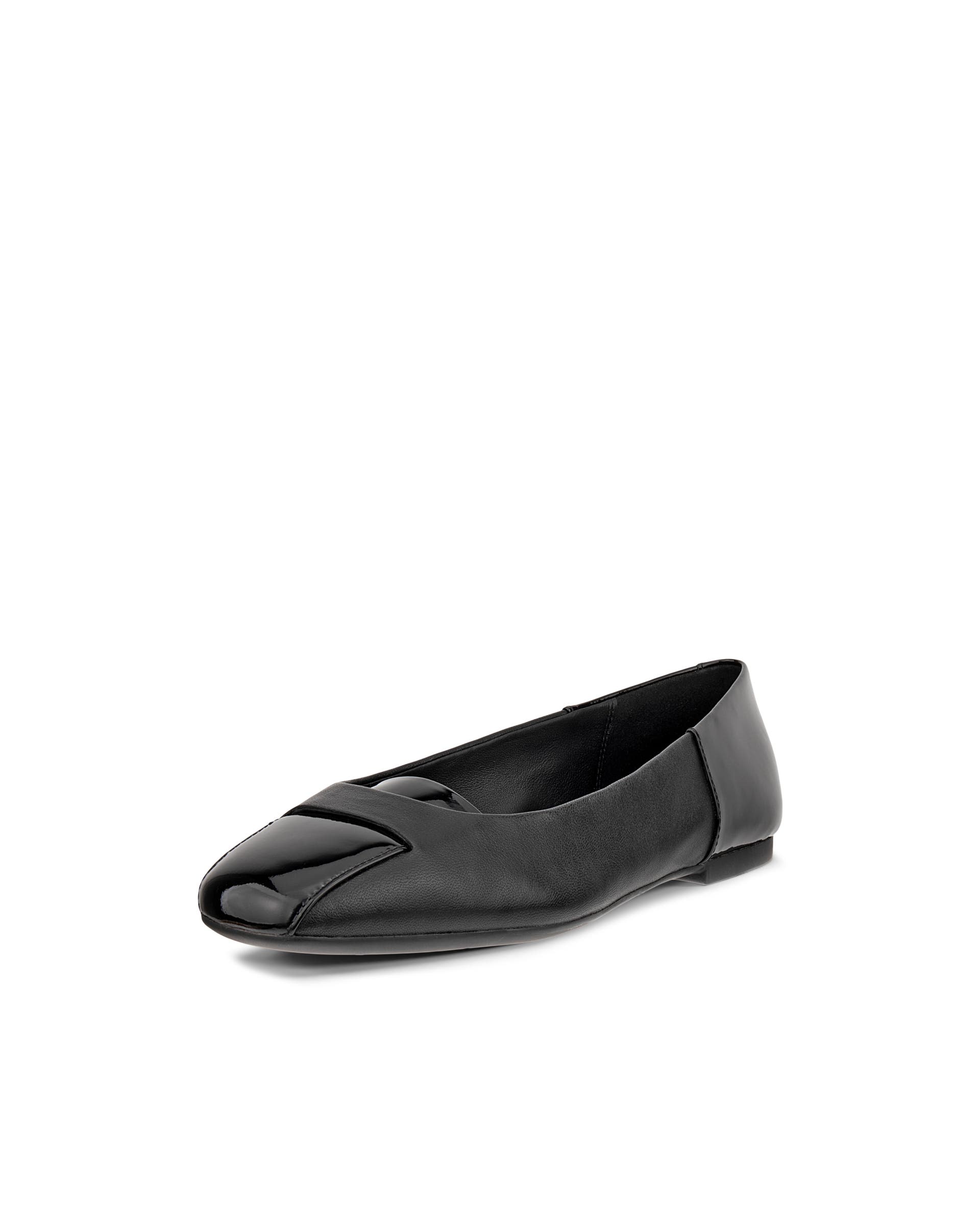 Women's ECCO® Margot Leather Ballerina Flat - Black - Main