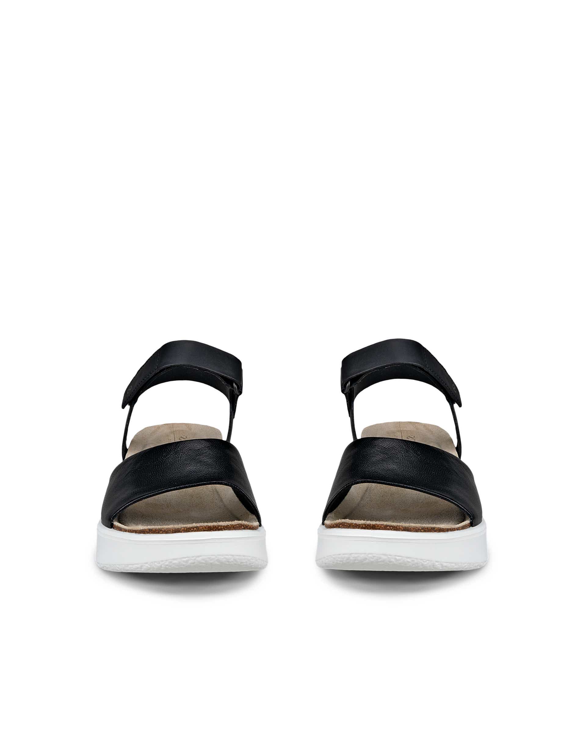 Women's ECCO® Flowt Wedge Leather Cork Heeled Sandal - Black - Front pair