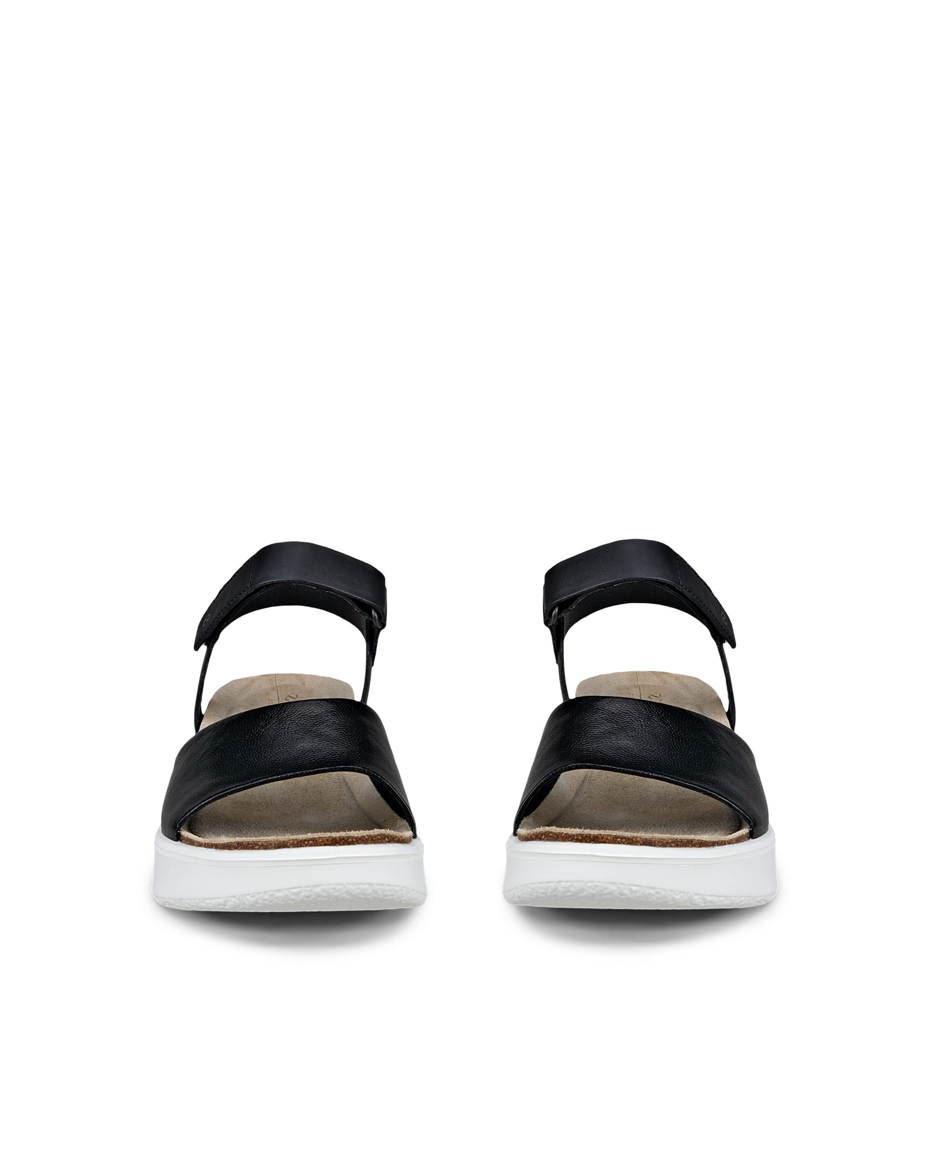 Women's ECCO® Flowt Wedge Leather Cork Heeled Sandal - Black - Front pair