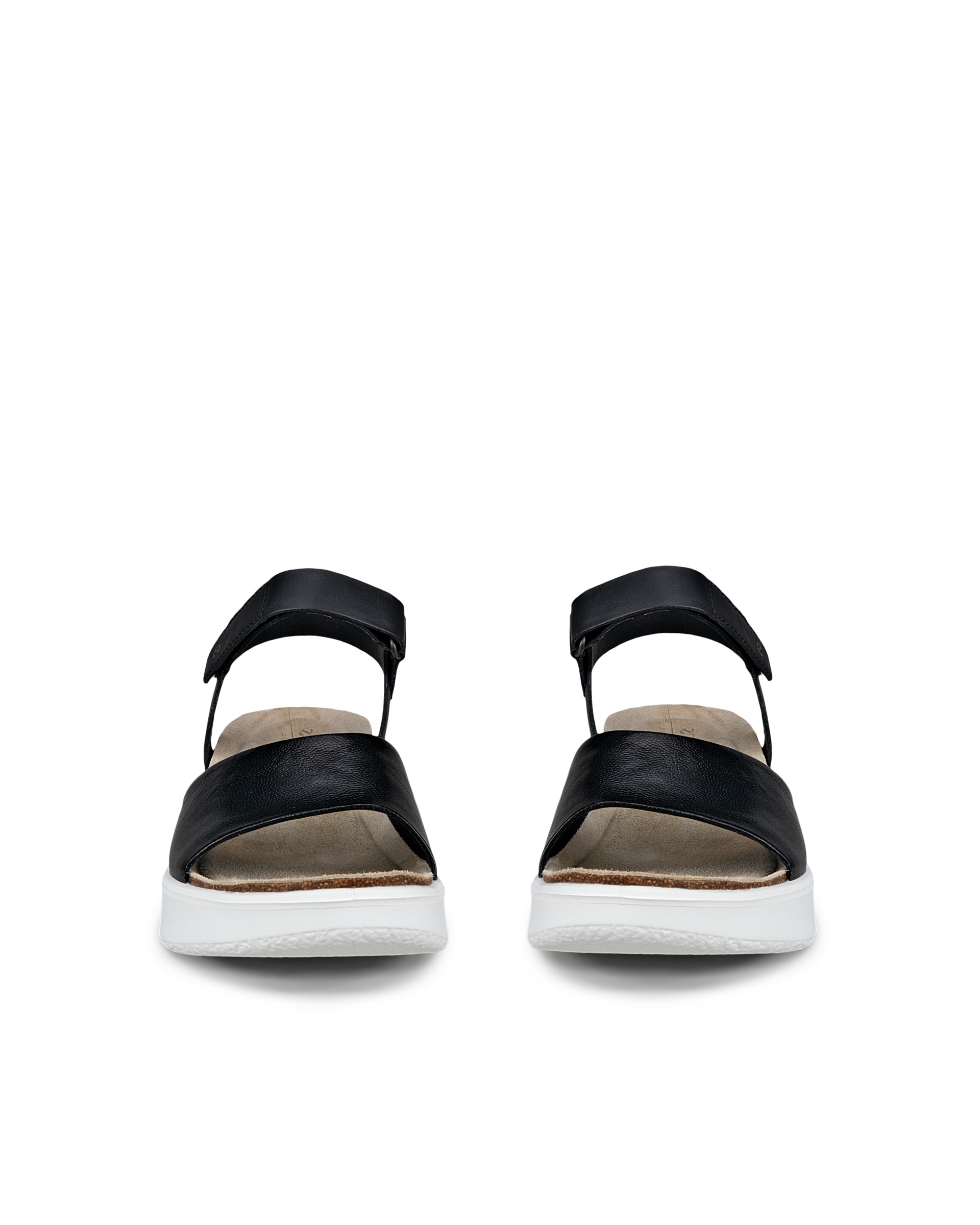 ECCO® Flowt sandale compensée liège et cuir pour femme - Noir - Front pair