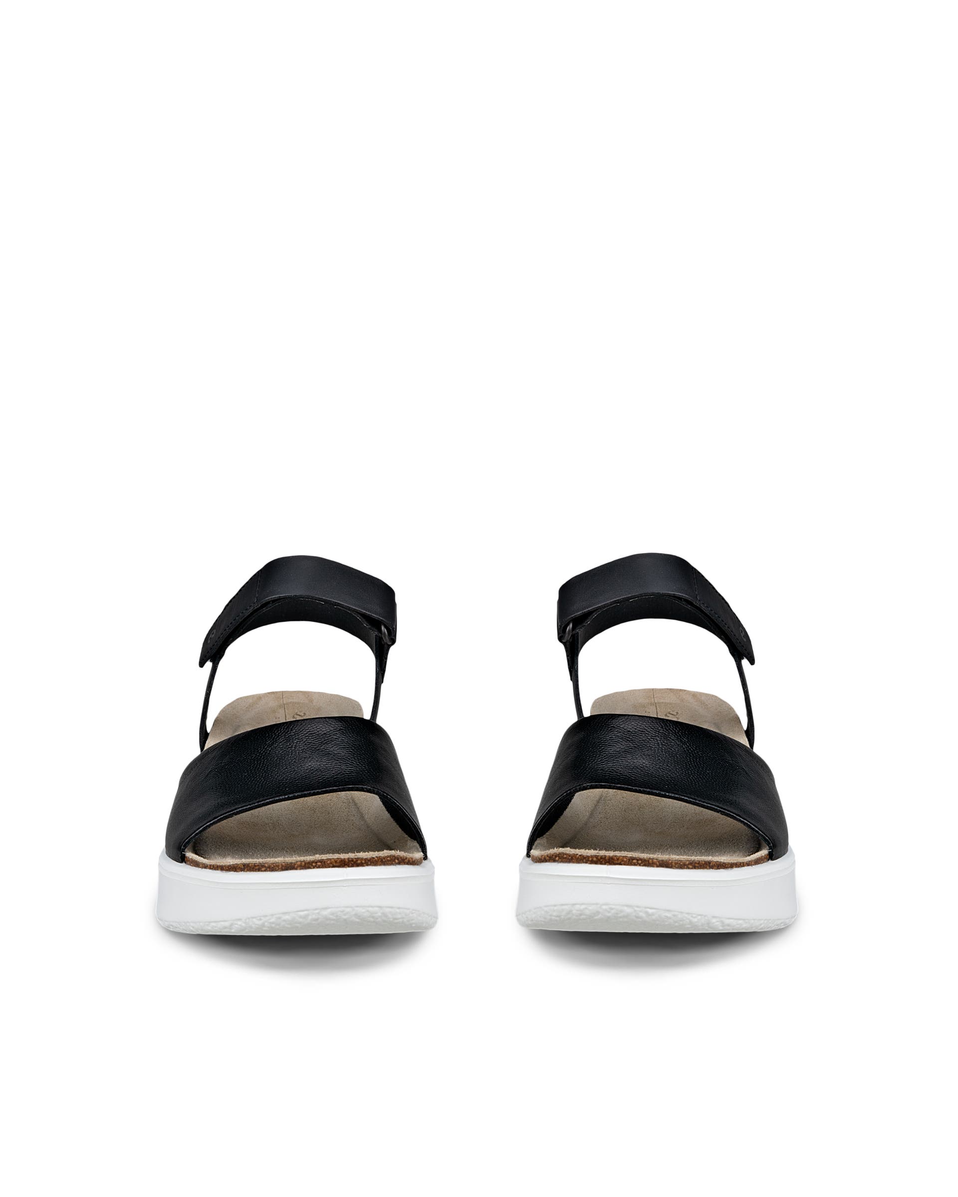 Women's ECCO® Flowt Wedge Leather Cork Heeled Sandal - Black - Front pair