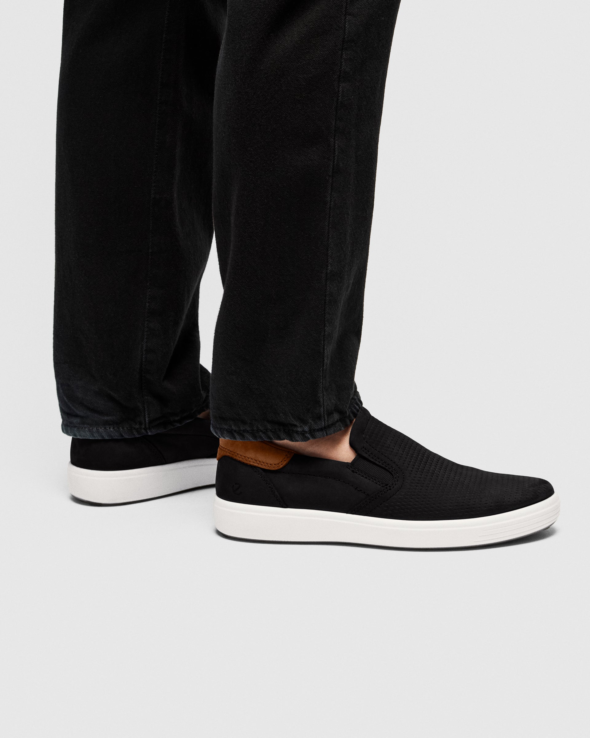 Men's ECCO® Soft 7 Leather Slip-In Shoe - Black - Lifestyle image-1