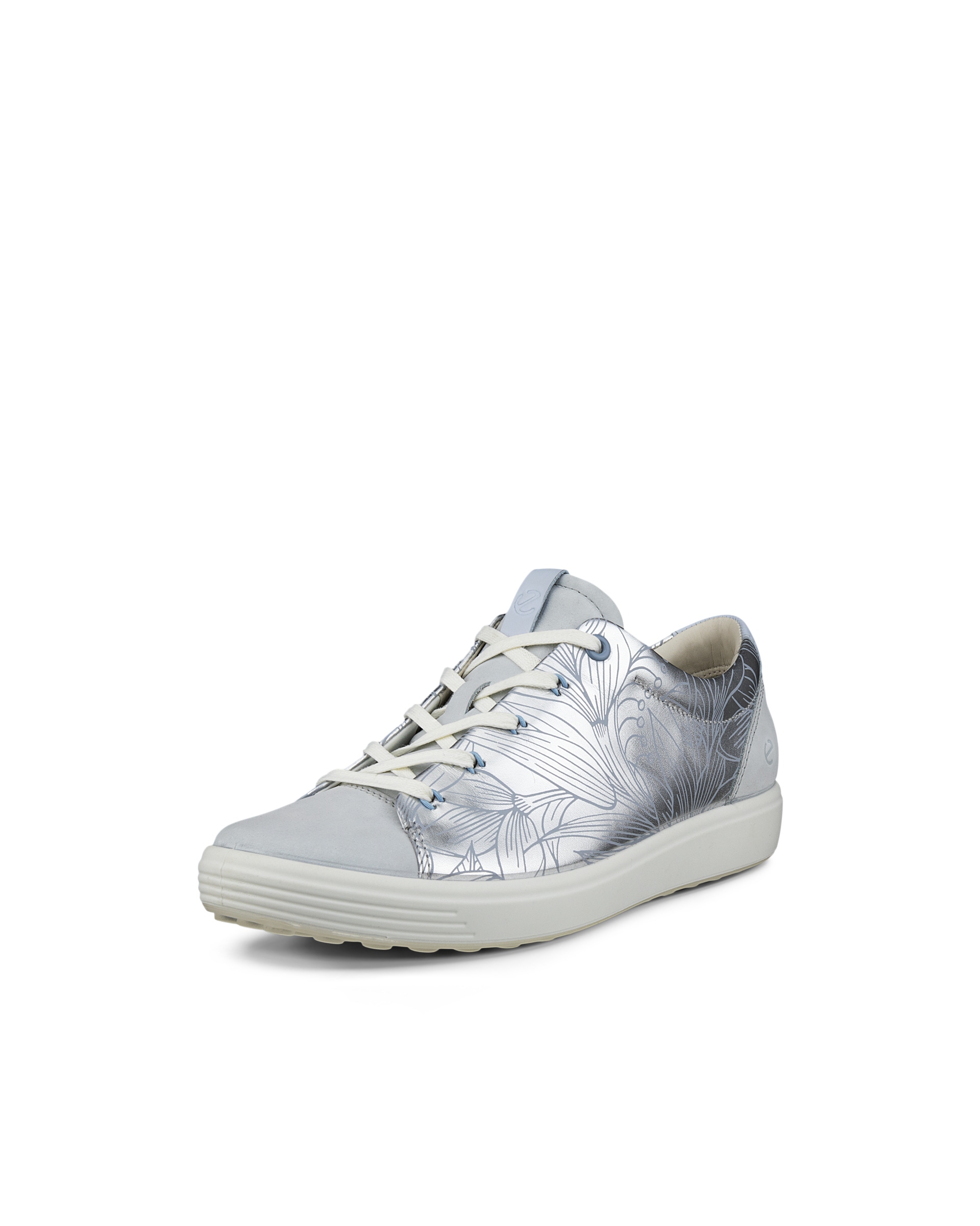 Women's ECCO® Soft 7 Leather Floral Shoe | Silver