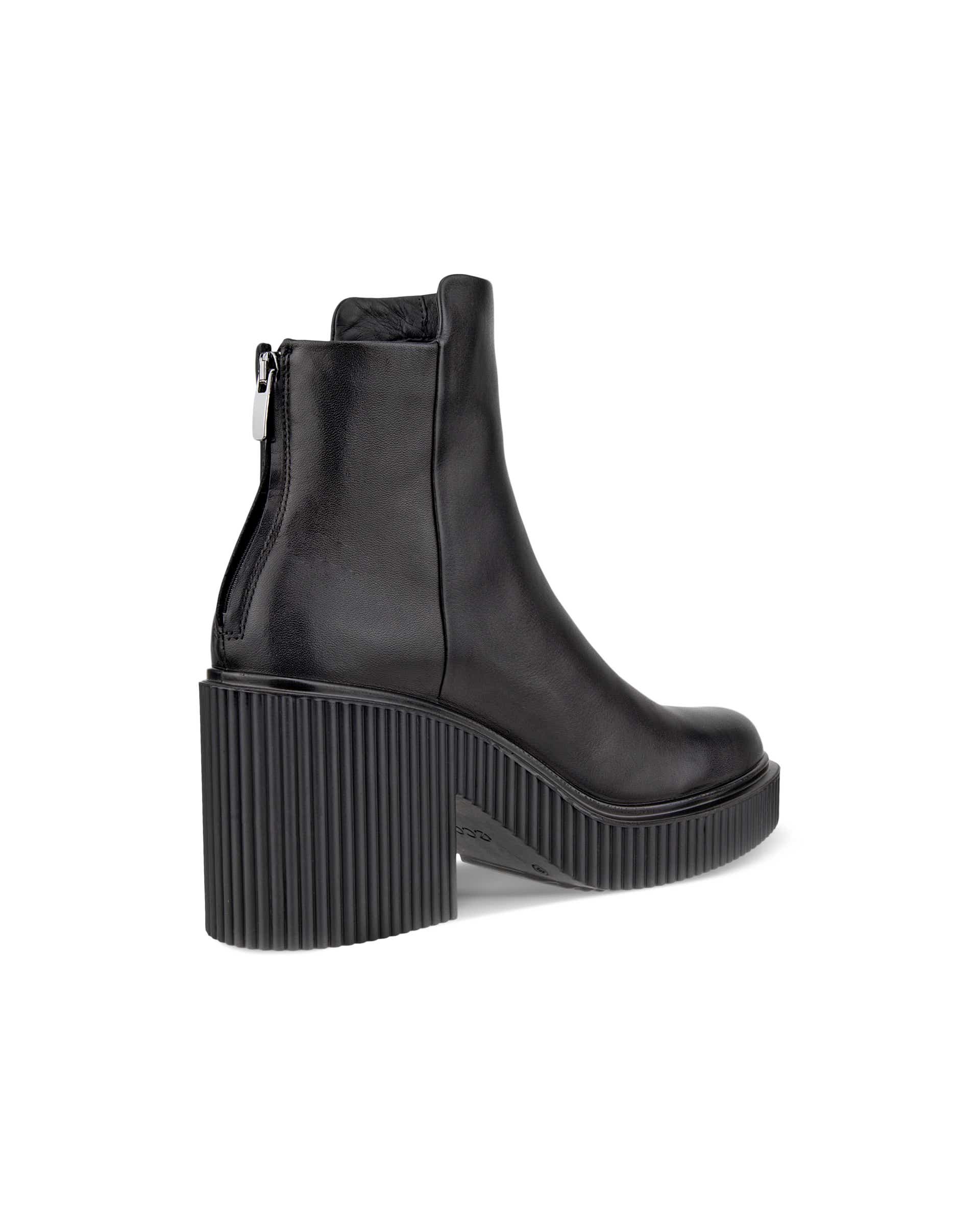 ECCO Fluted Heel ウィメンズ レザーアンクルブーツ - ブラック - Back