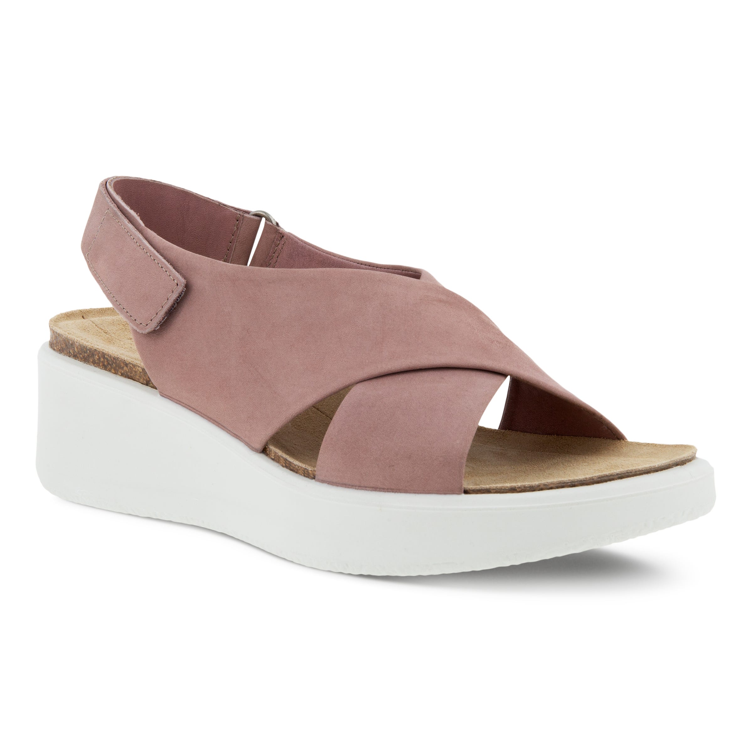Women's ECCO® Flowt Wedge Nubuck Cork Sandal - Pink - Main