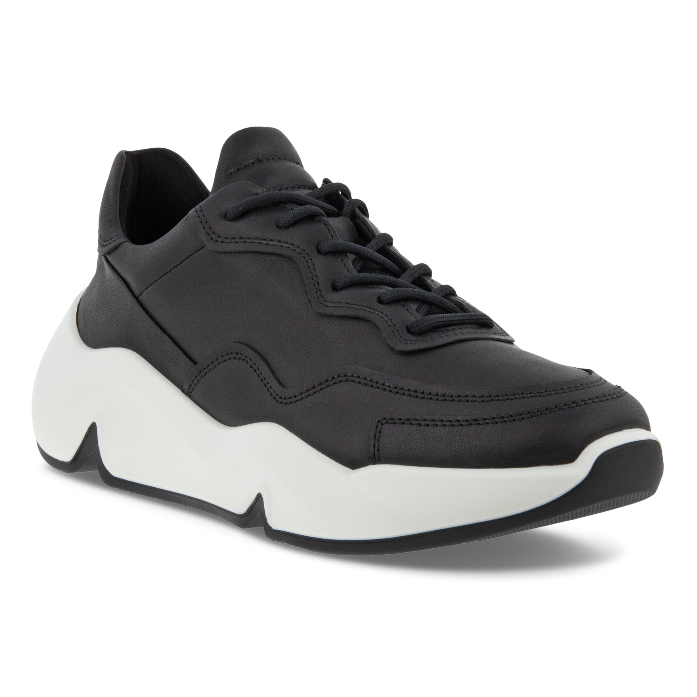 Women's ECCO® Chunky Leather Platform Sneaker - Black - Main