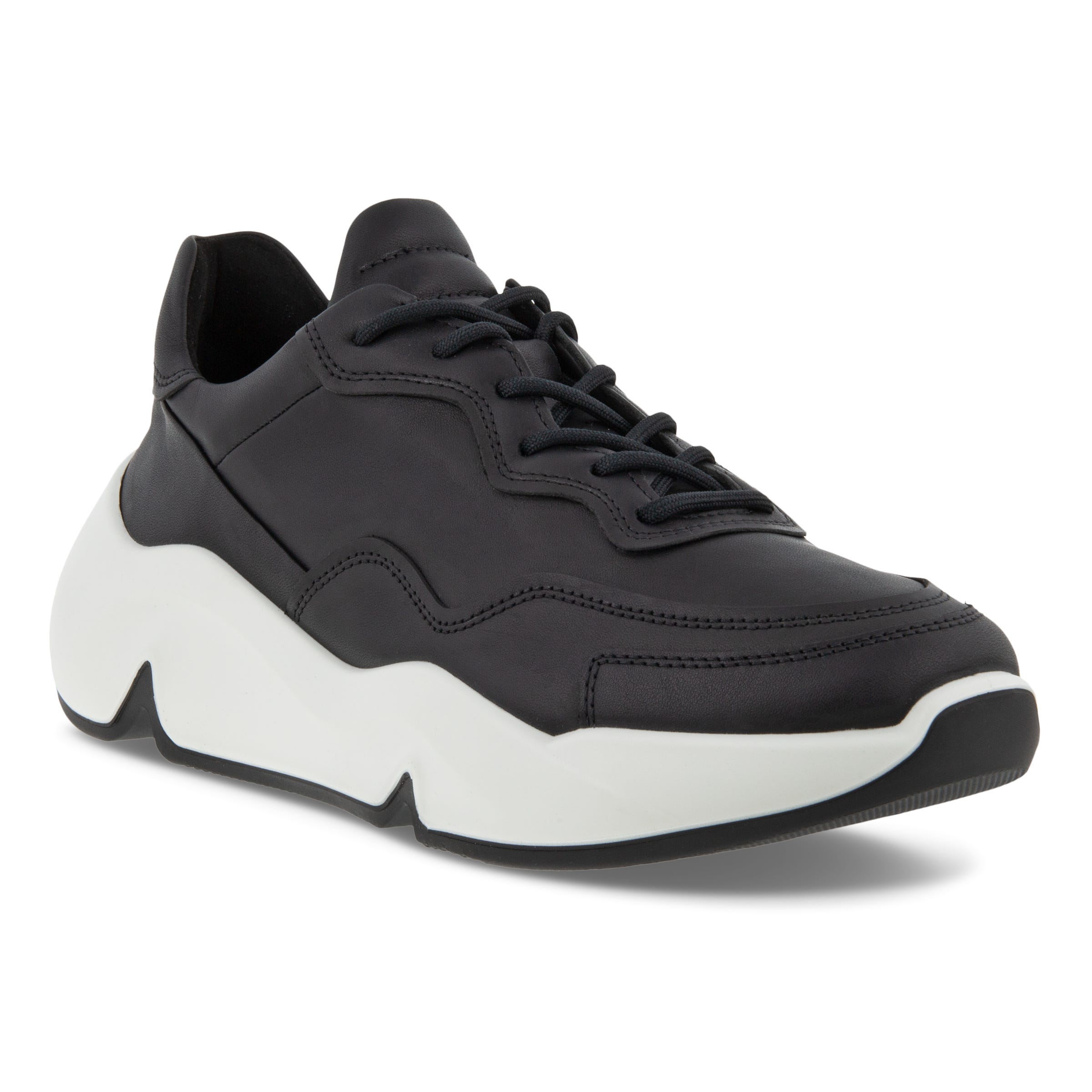 Women's ECCO® Chunky Leather Platform Sneaker - Black - Main
