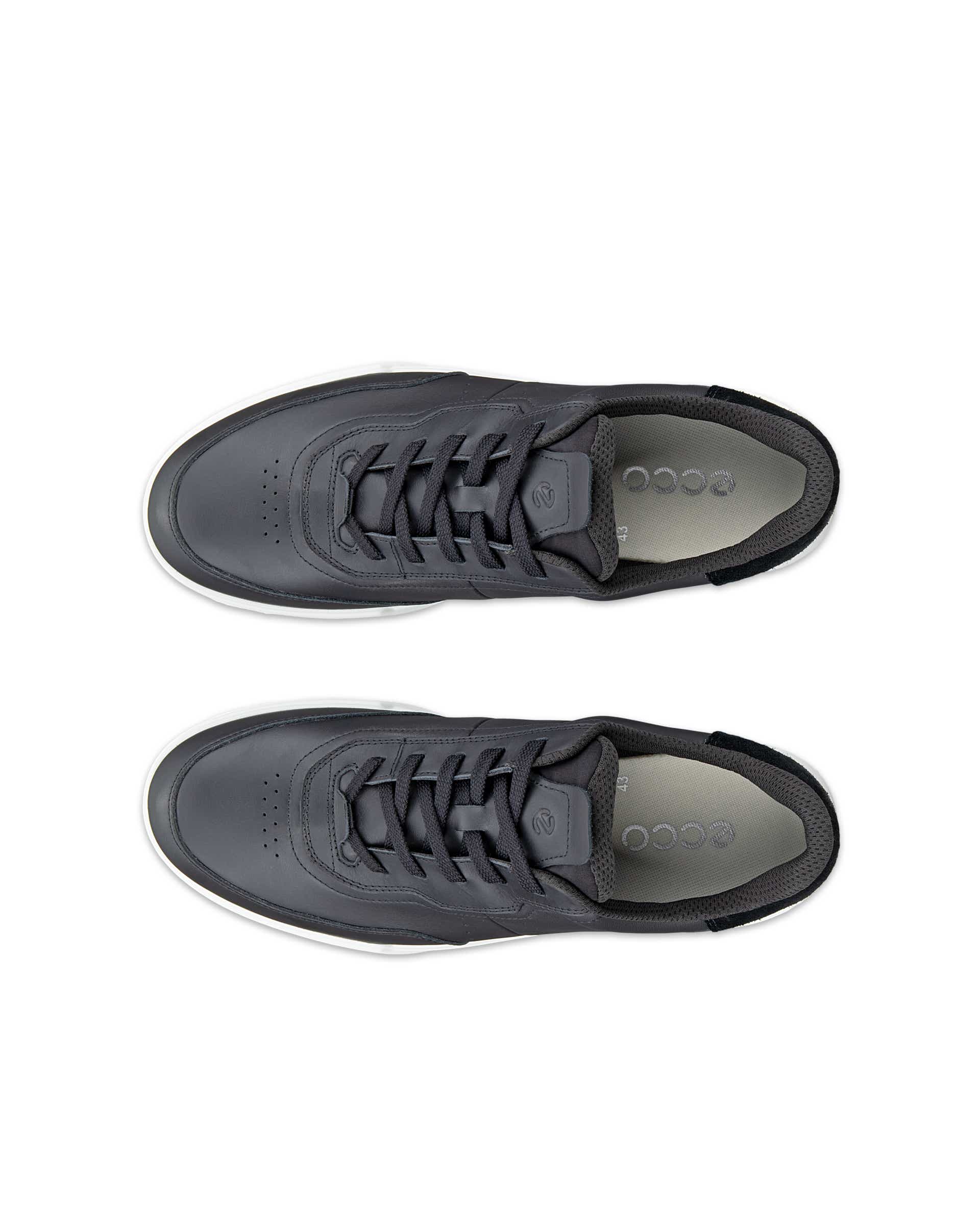 Men's ECCO® STREET COURT Leather Sneaker - Black - Top left pair