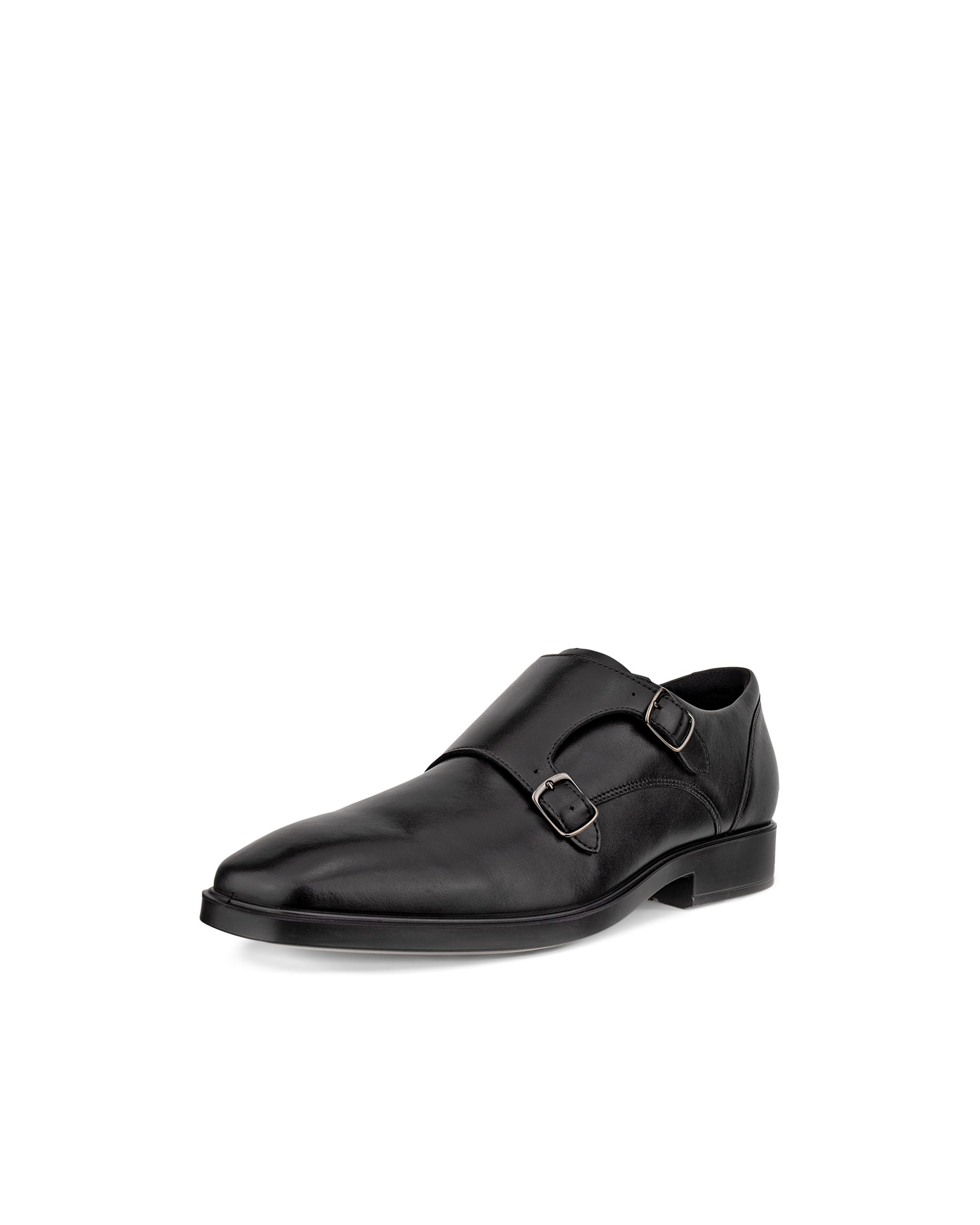 Men's ECCO® Metropole Milan Leather Double Monk Dress Shoe - Black - Main