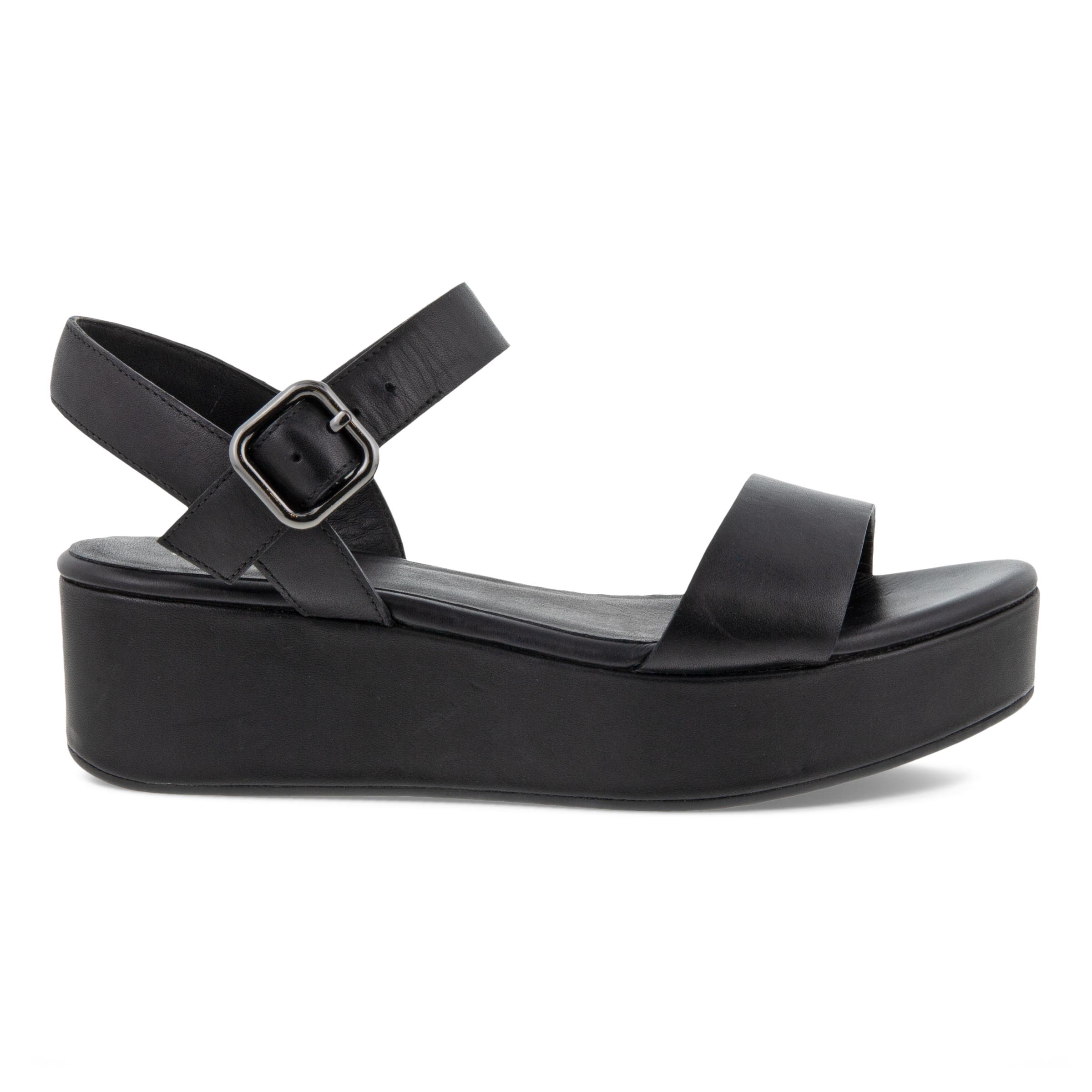 ECCO Elevate Plateau ウィメンズ レザーフラットサンダル - ブラック - Outside
