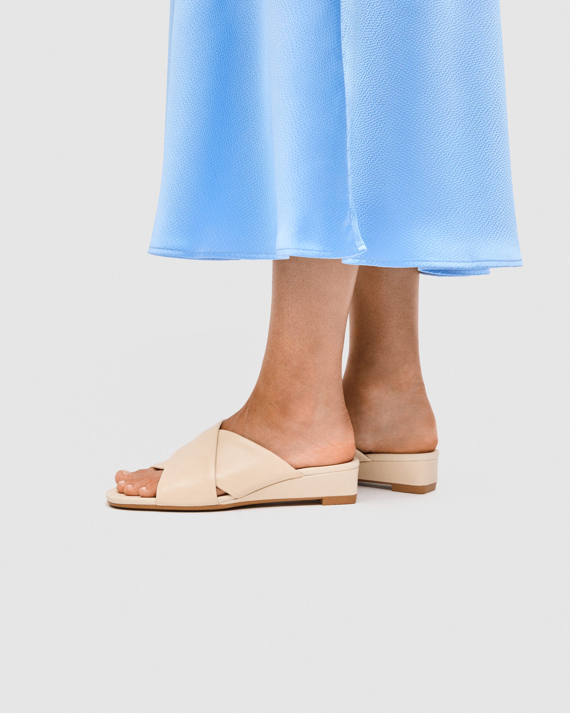 Women's ECCO® Astrid Leather Wedge Slide - Beige - Outside