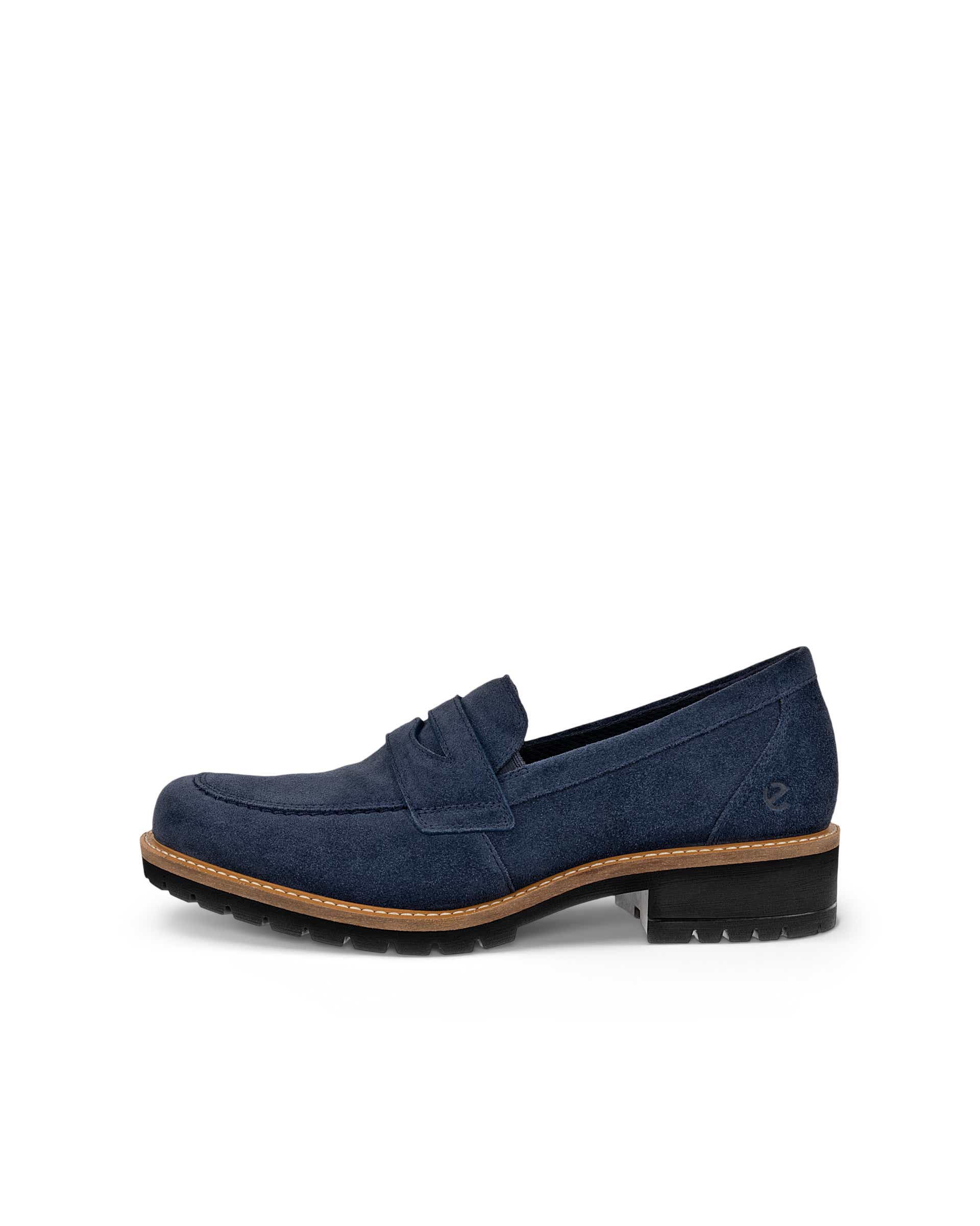 Women's ECCO® Elaina Leather Penny Loafer - Blue - Outside