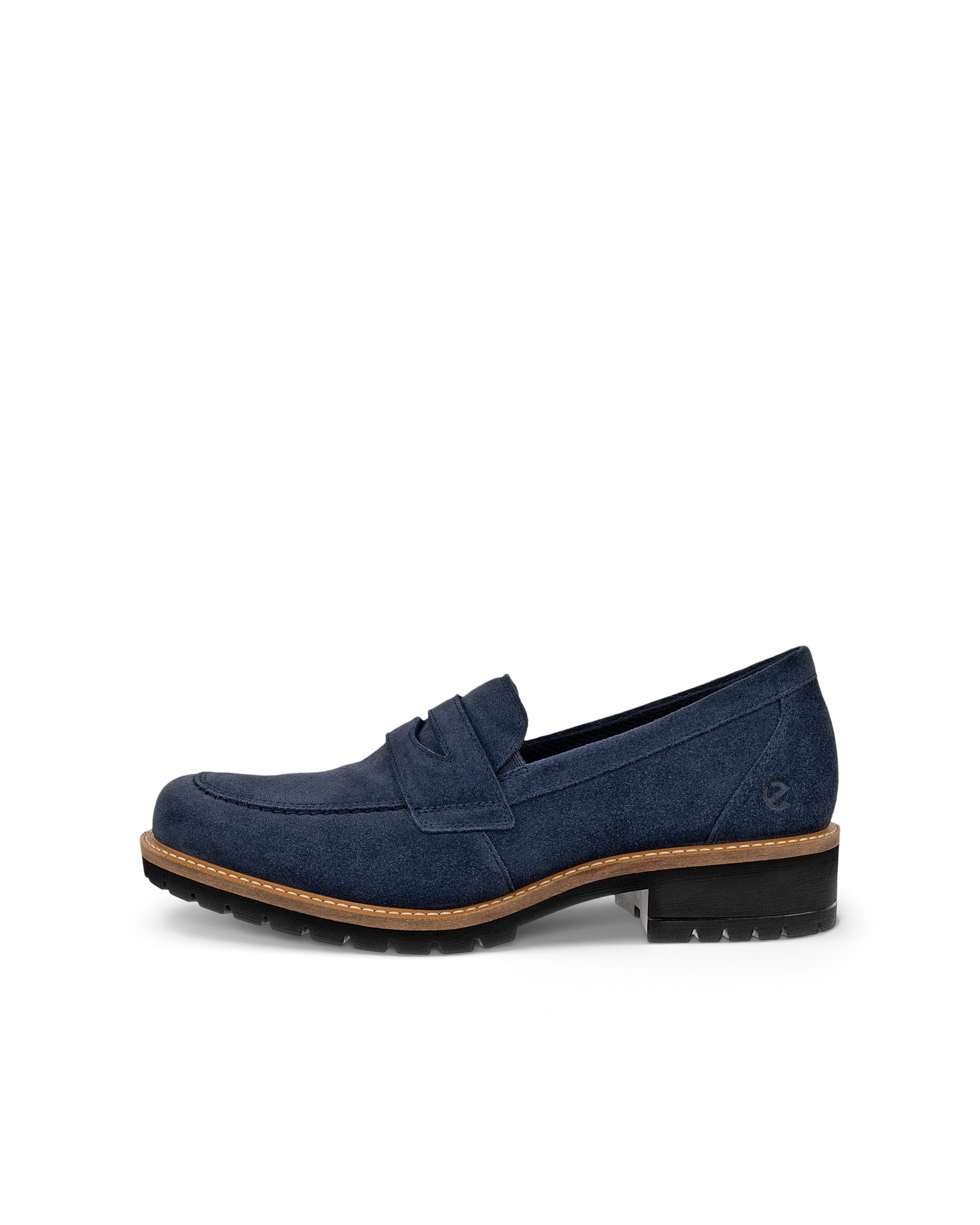 Women's ECCO® Elaina Leather Penny Loafer - Blue - Outside