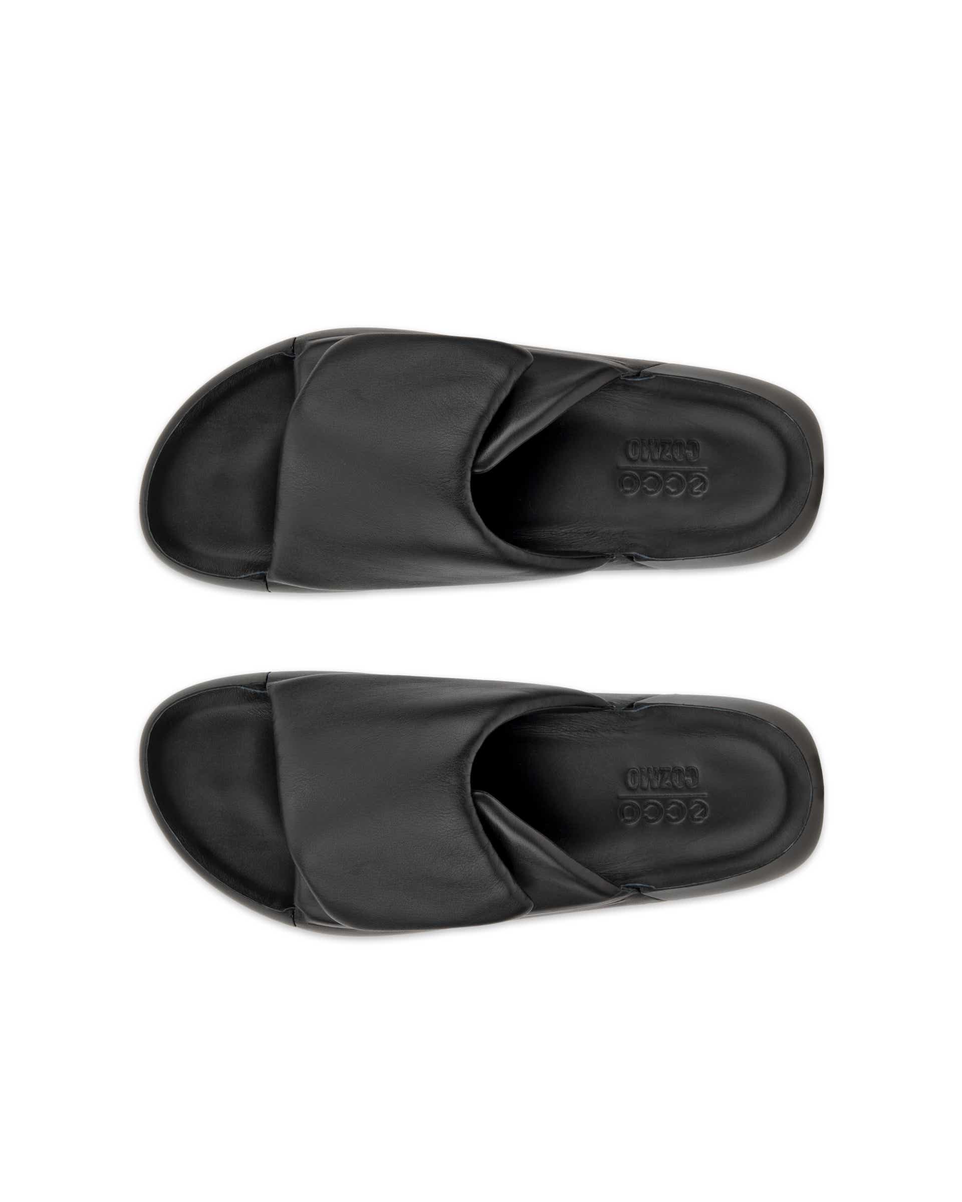 Women's ECCO® Cozmo Platform Leather Two Strap Sandal - Black - Top left pair