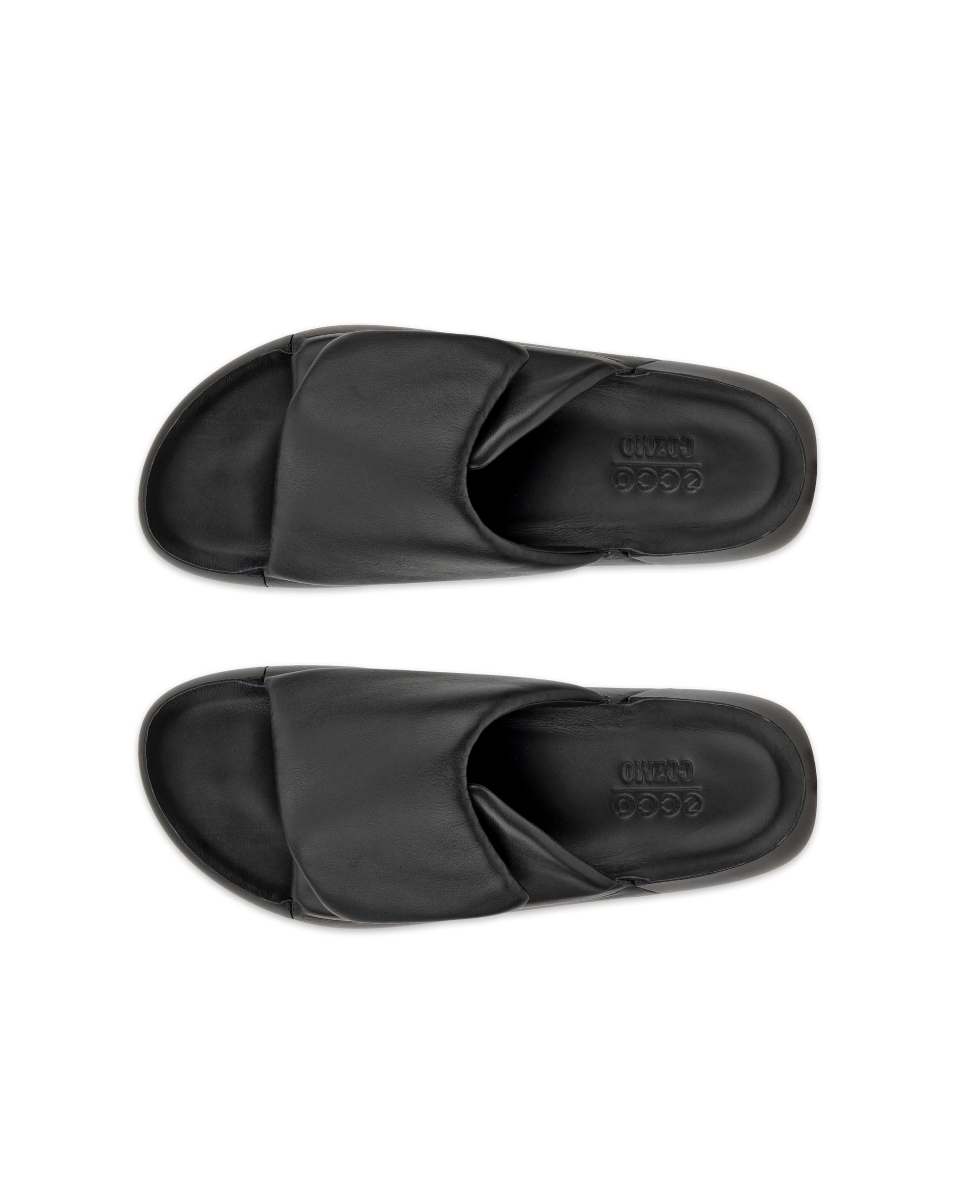 Women's ECCO® Cozmo Platform Leather Two Strap Sandal - Black - Top left pair