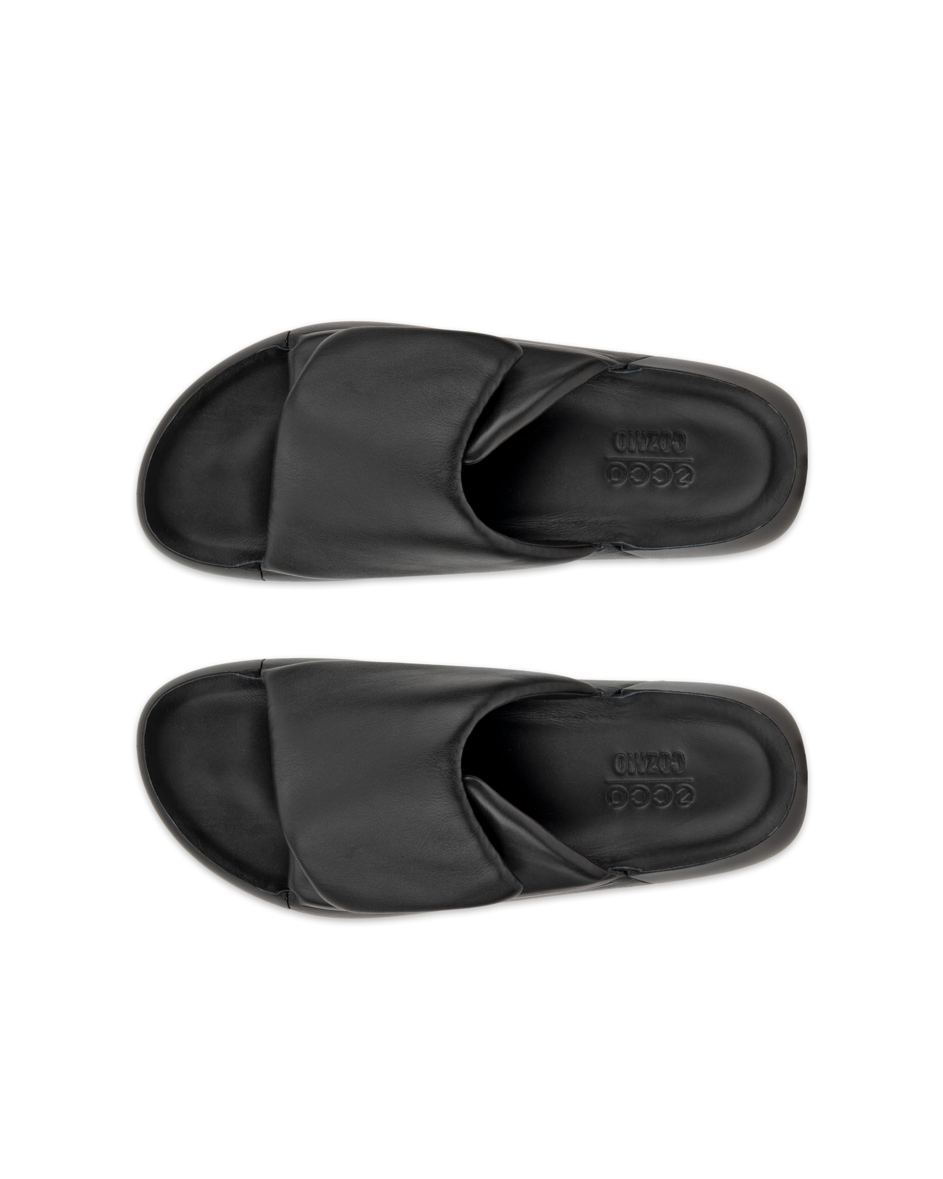 Women's ECCO® Cozmo Platform Leather Two Strap Sandal - Black - Top left pair