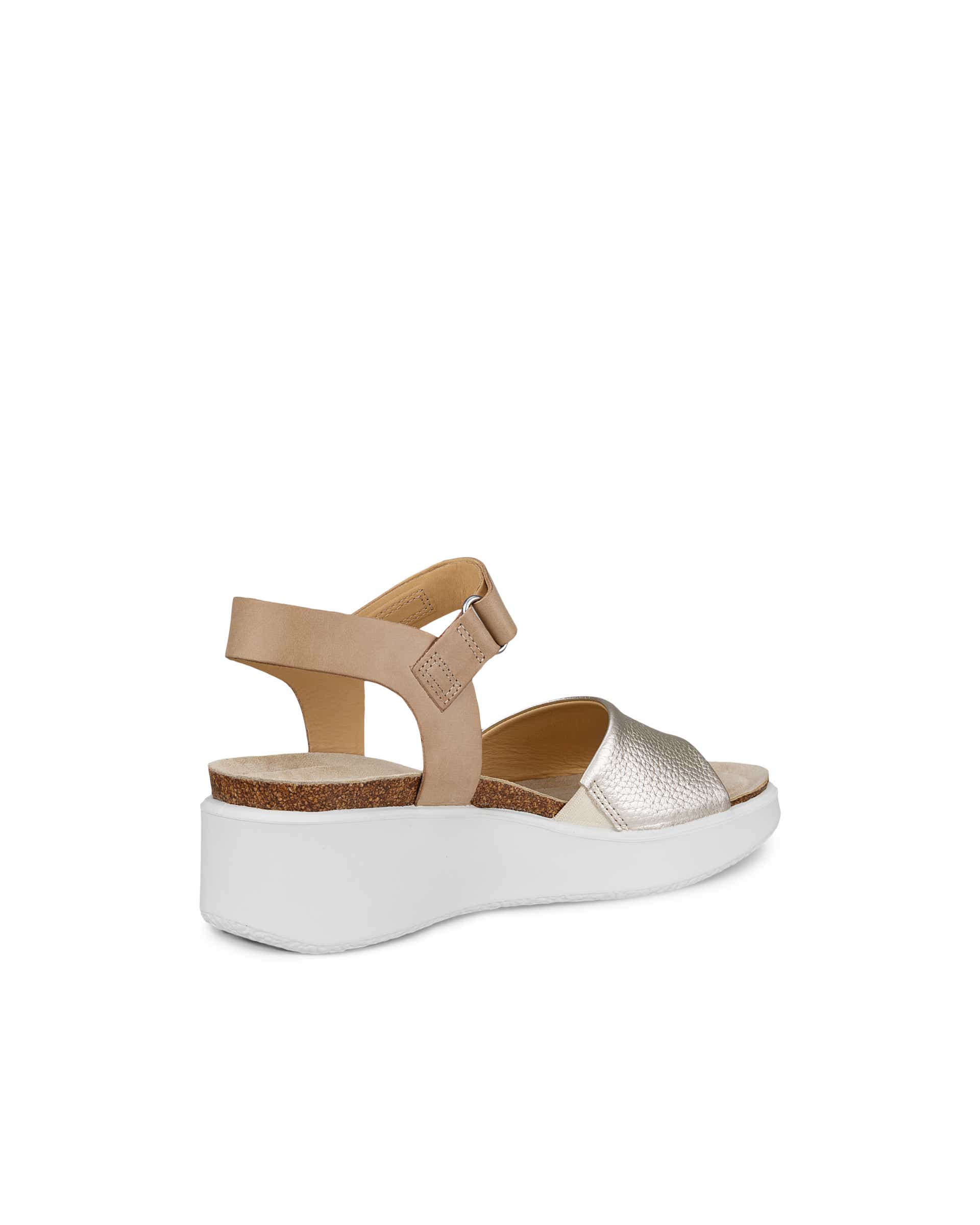 ECCO® Flowt Dames leren sandaal met kurken sleehak - Bruin - Back