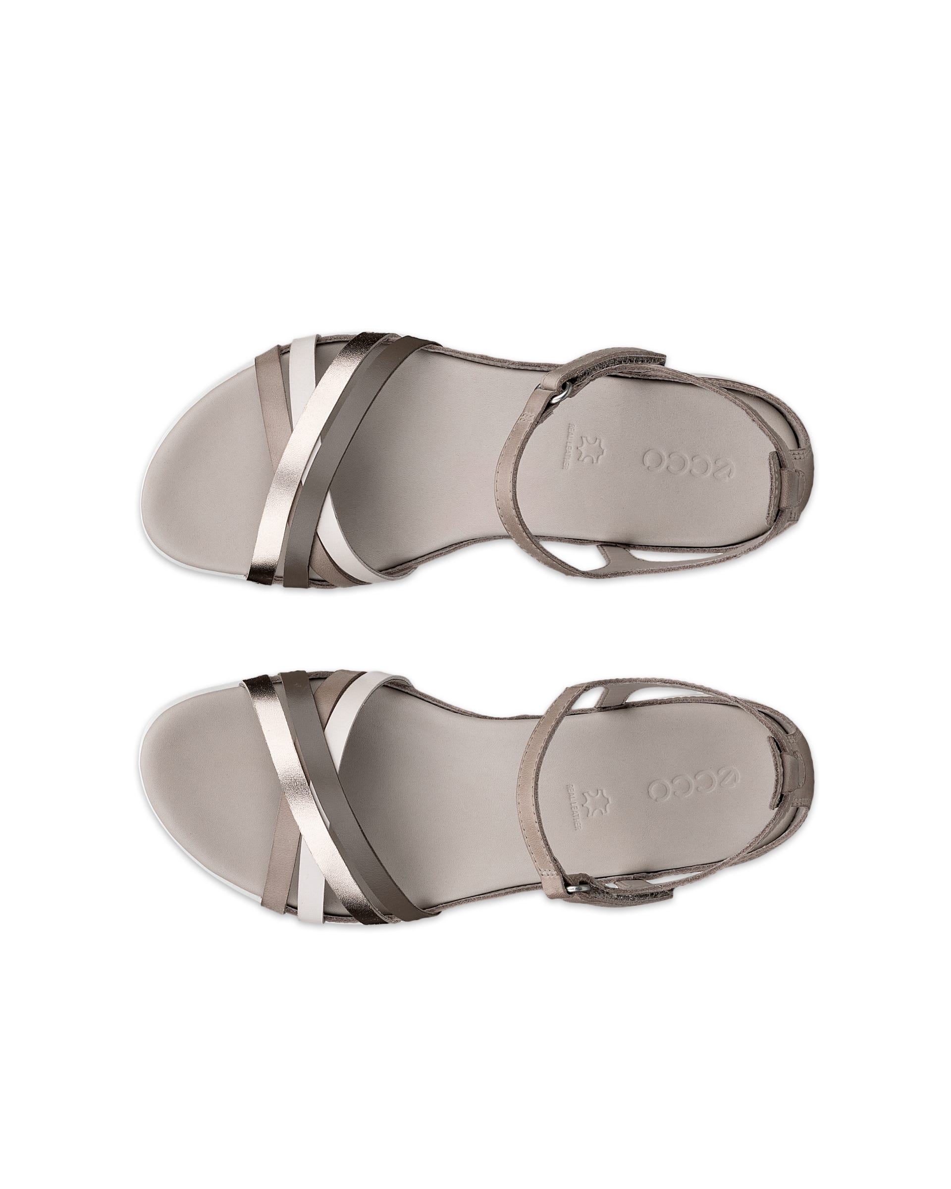 Women's ECCO® Flash Leather Flat Sandal - Gray - Top left pair