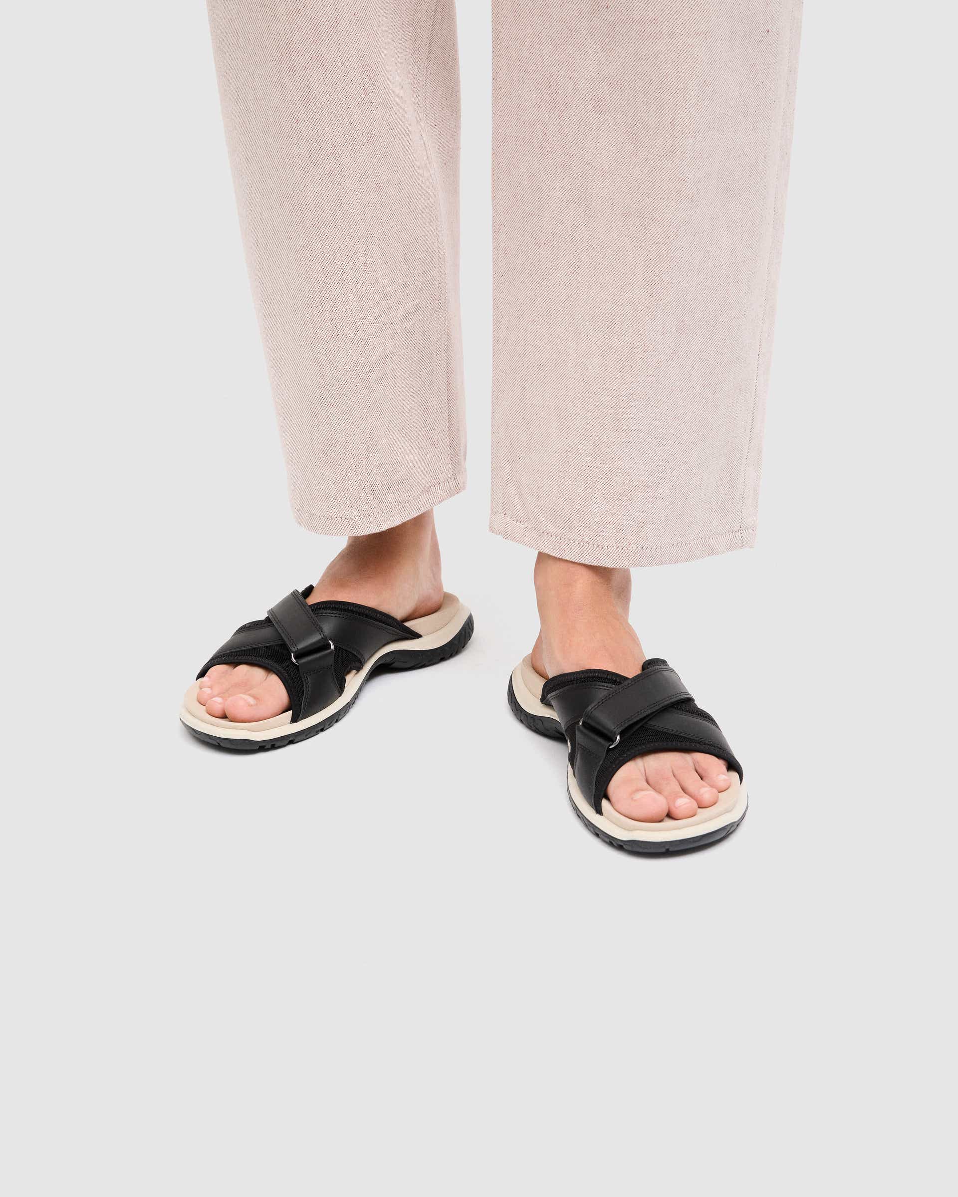 Women's ECCO® Offroad Roam Leather Slide Sandal - Black - Lifestyle image-1