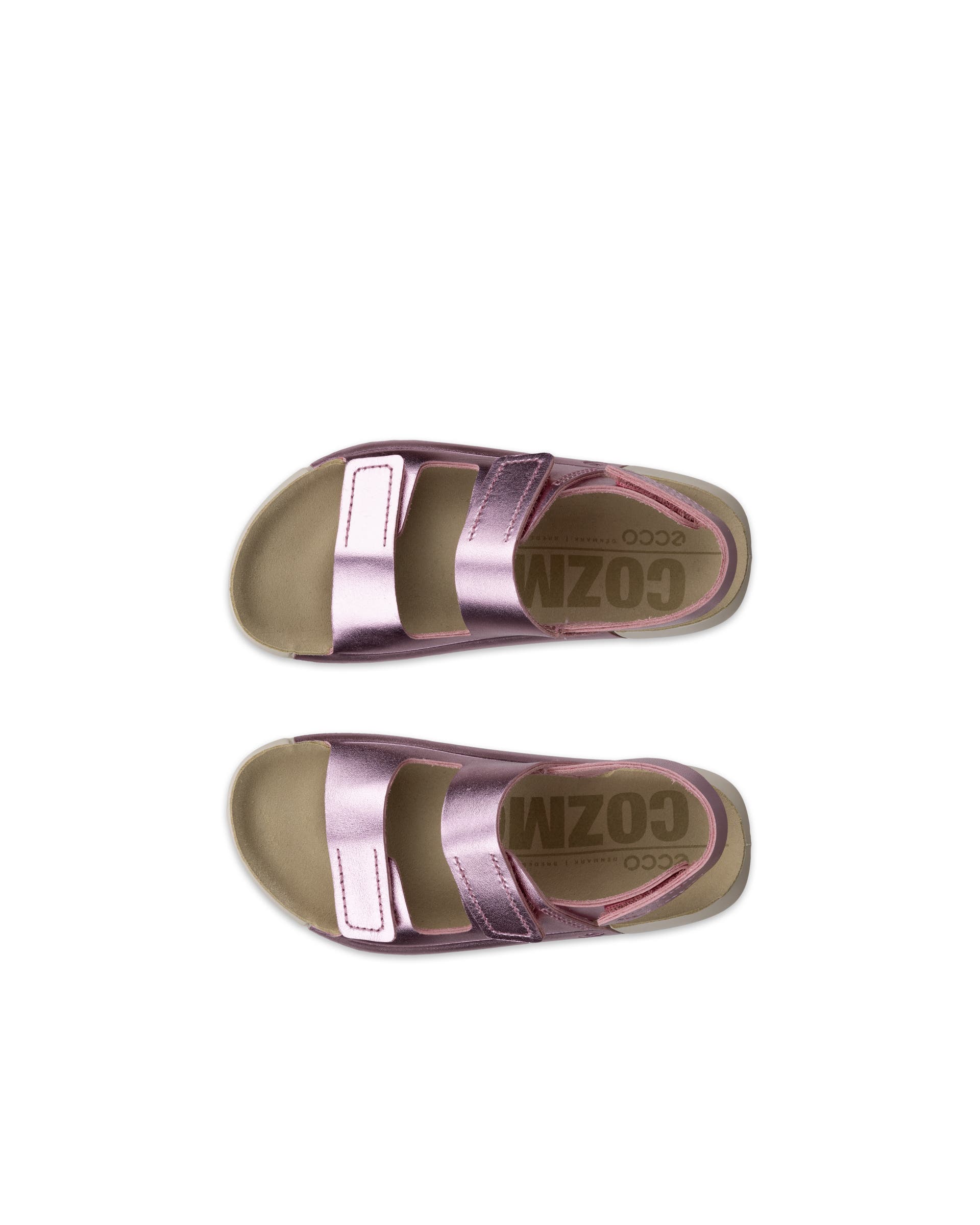 Kids' ECCO® Cozmo Leather Two Strap Sandal - Pink - Top left pair