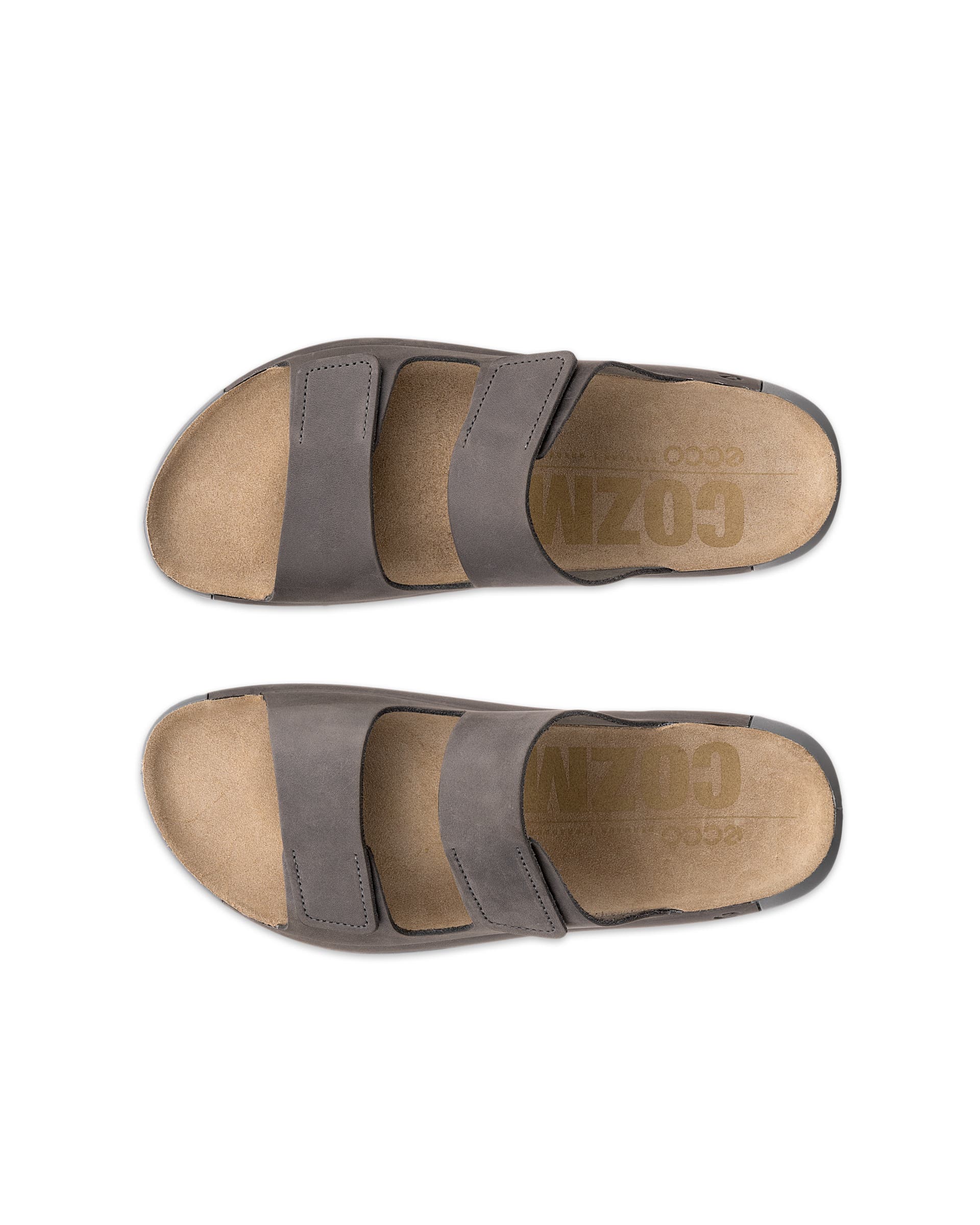 Men's ECCO® Cozmo Nubuck Two Strap Sandal - Grey - Top left pair