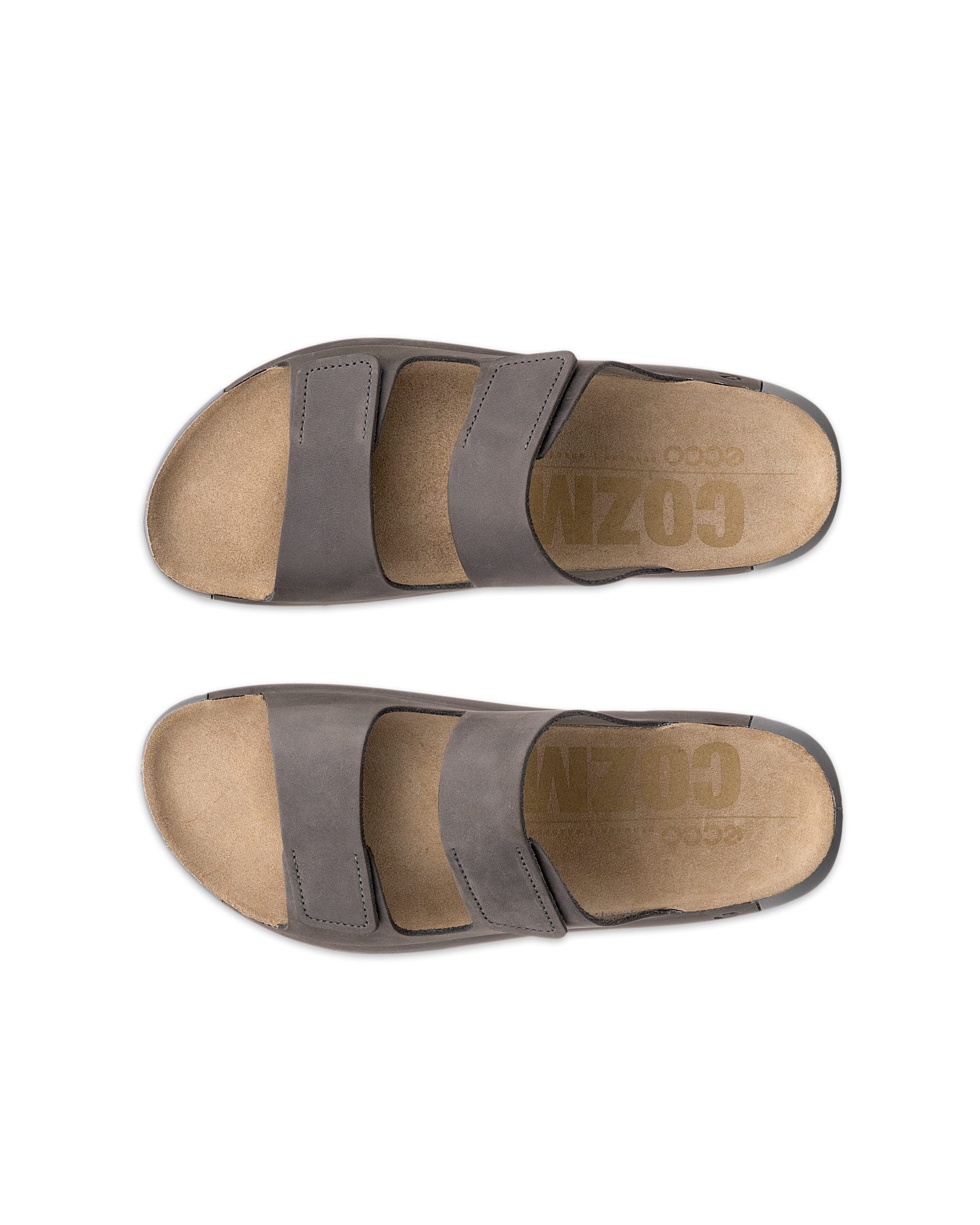 Men's ECCO® Cozmo Nubuck Two Strap Sandal - Grey - Top left pair