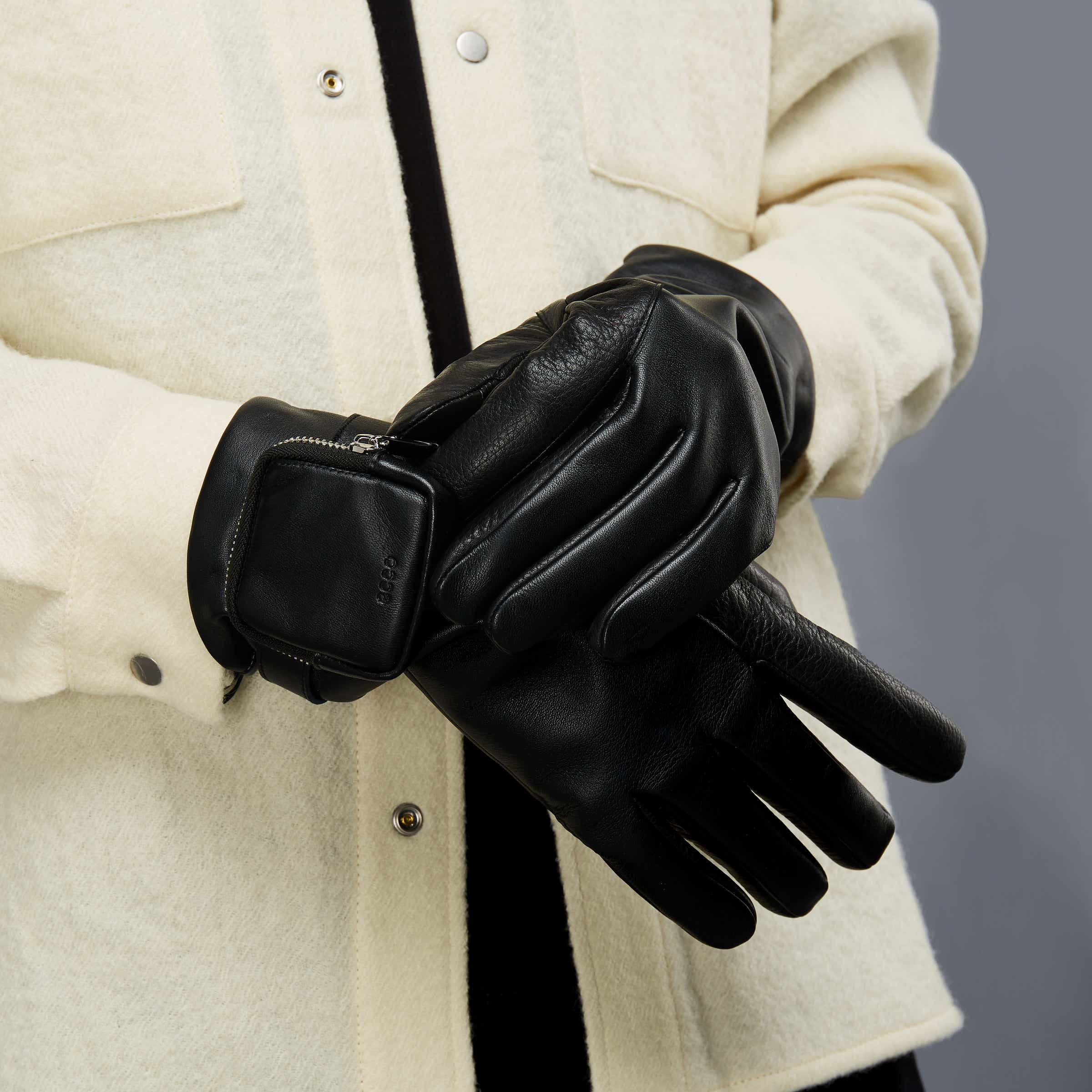 ECCO Mini Pouch Gloves メンズ レザーグローブ - ブラック - Modelshot-1