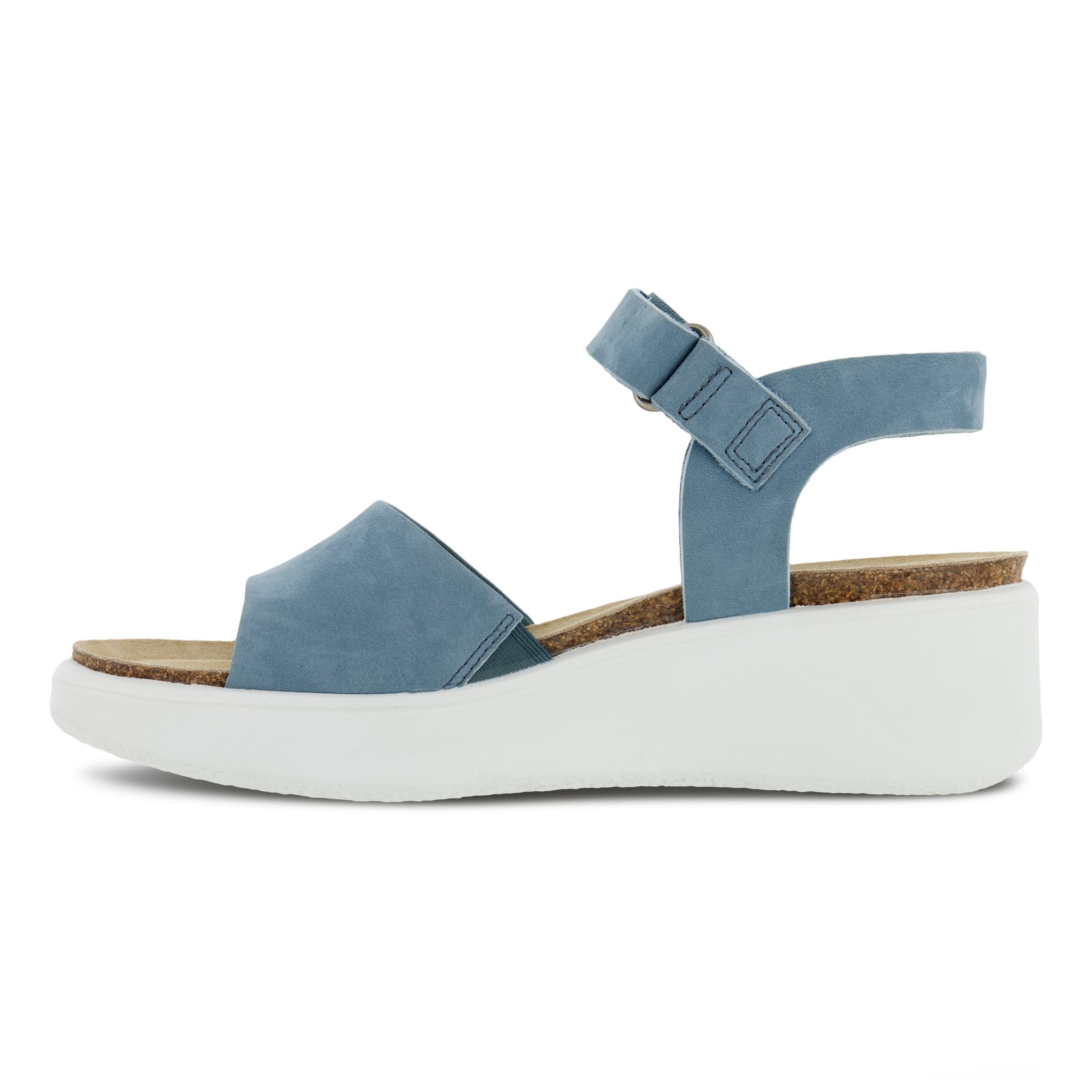 Women's ECCO® Flowt Wedge Leather Cork Heeled Sandal - Blue - Inside