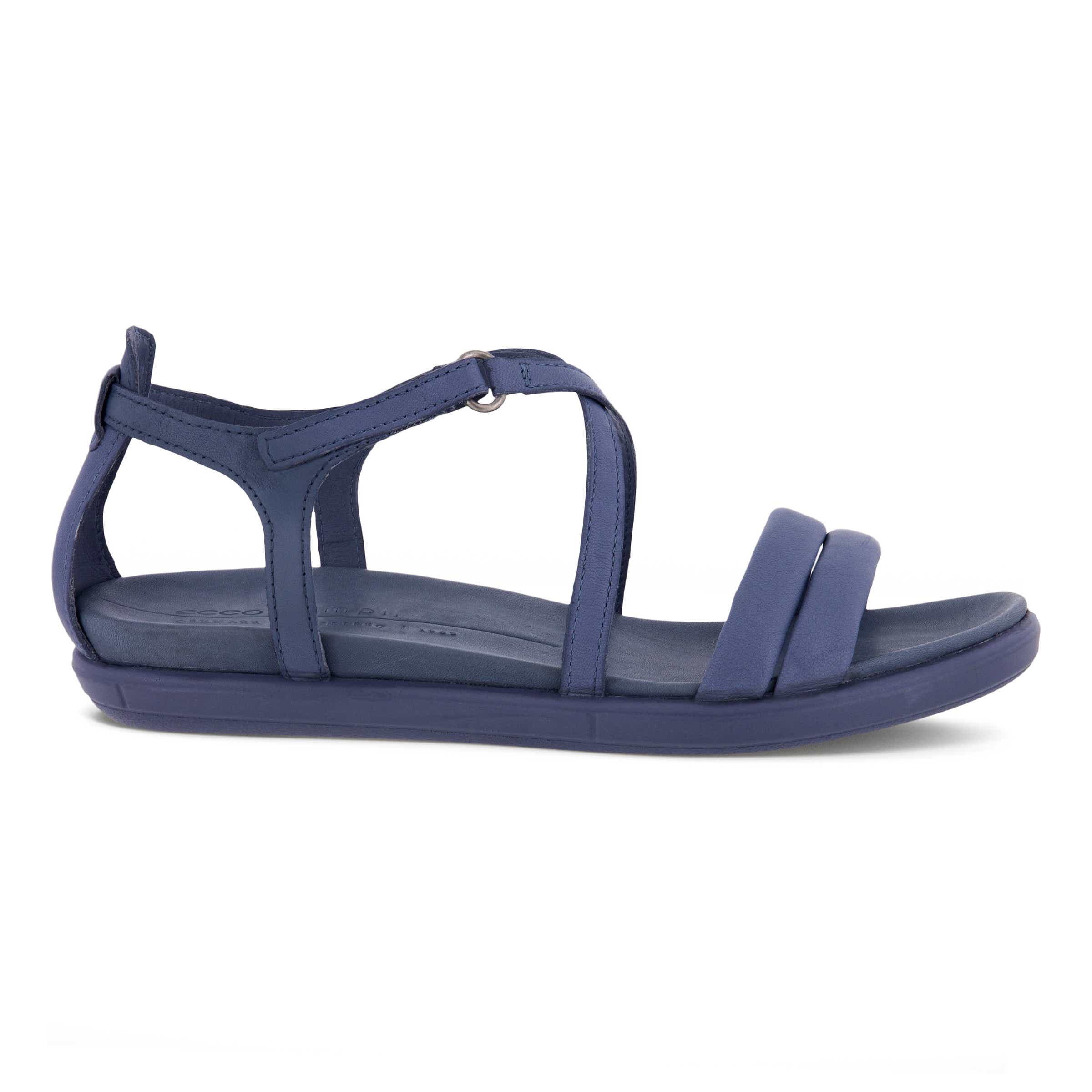 Women's ECCO® Simpil Leather Flat Sandal - Blue - Outside
