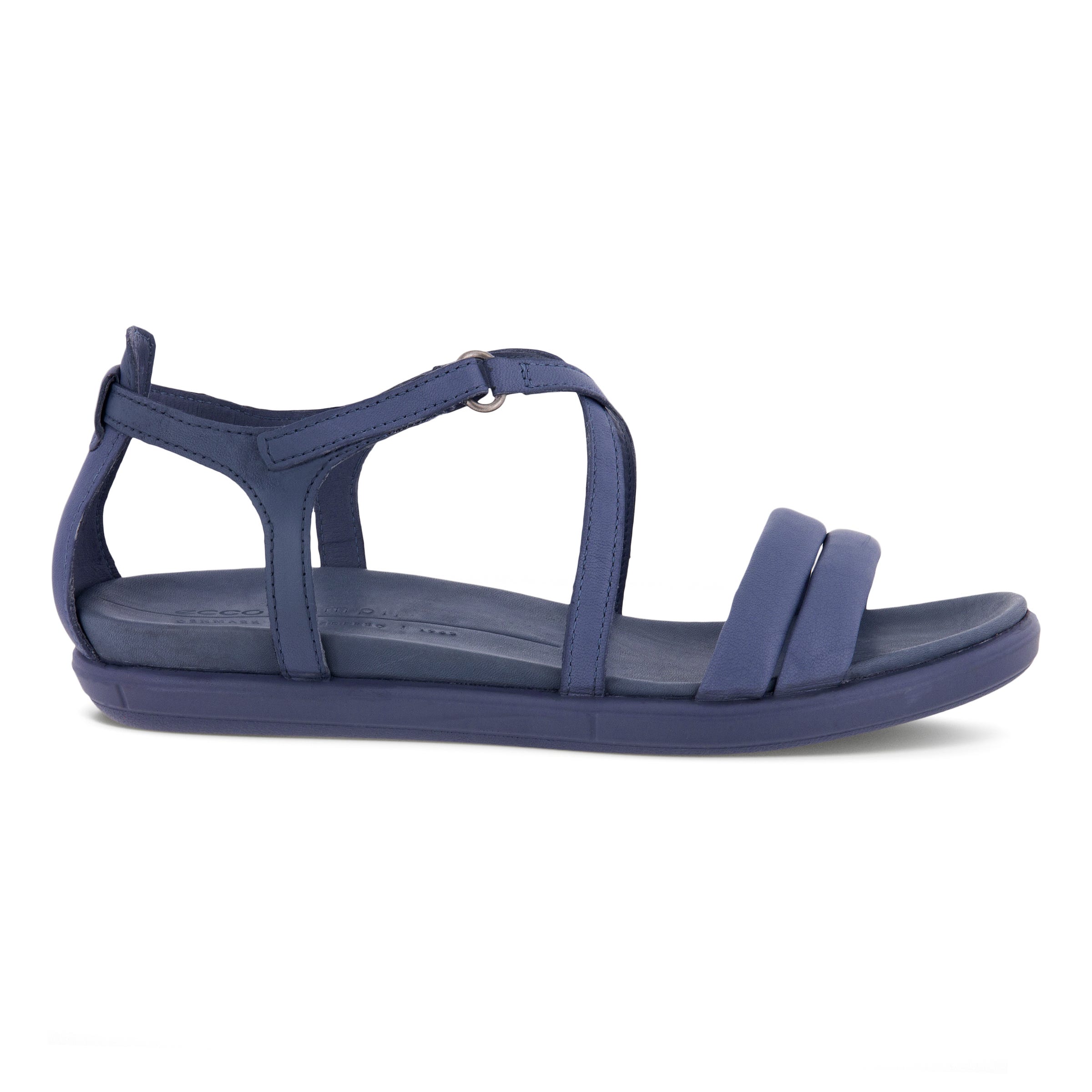 Women's ECCO® Simpil Leather Flat Sandal - Blue - Outside