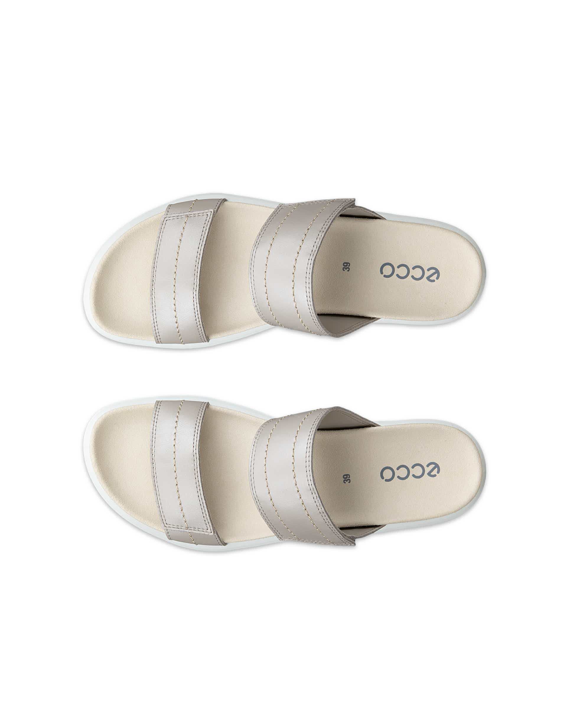 Damskie skórzane klapki ECCO® SOFT SANDAL - Beżowy - Top left pair