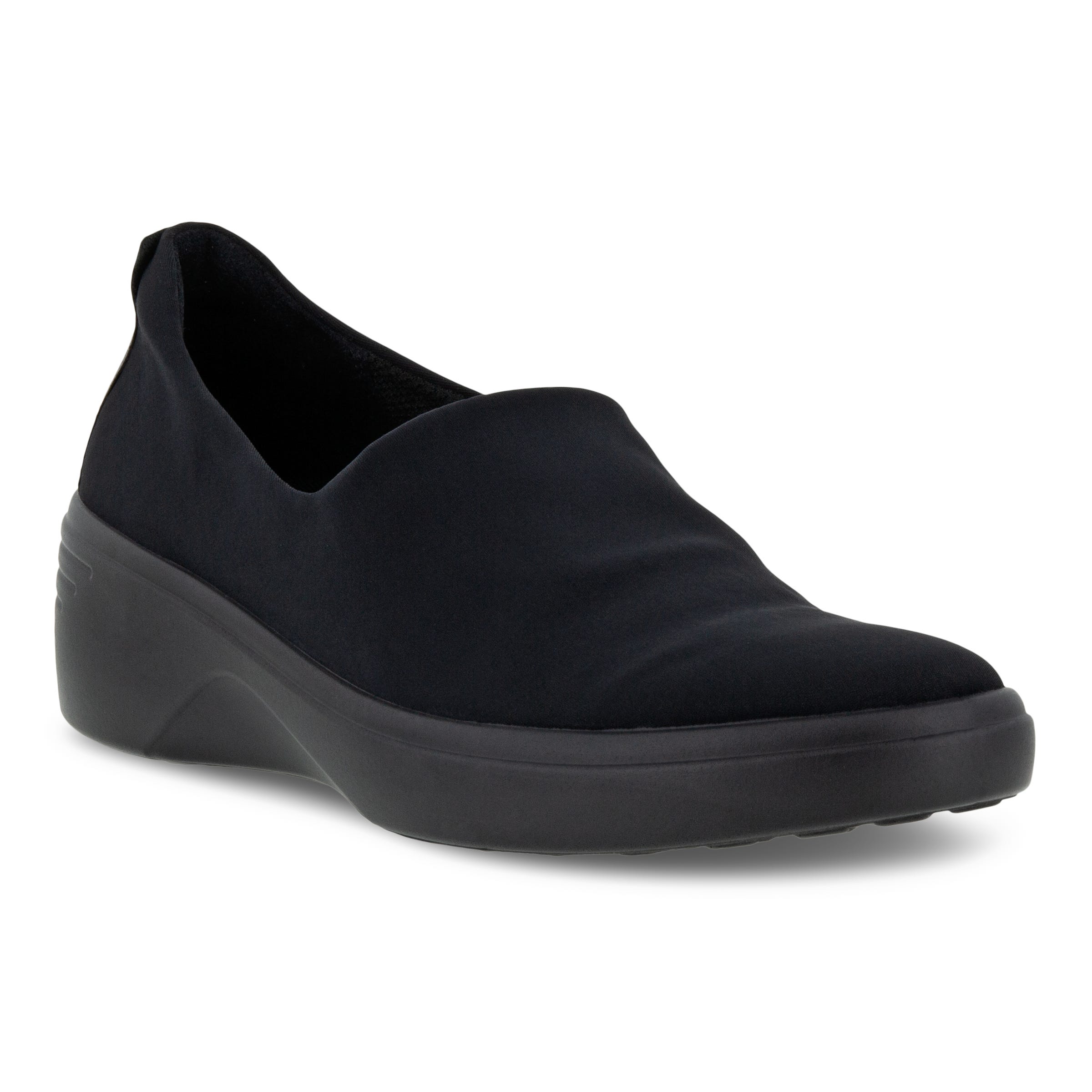 Women's ECCO® Soft 7 Wedge Textile Loafer - Black - Main