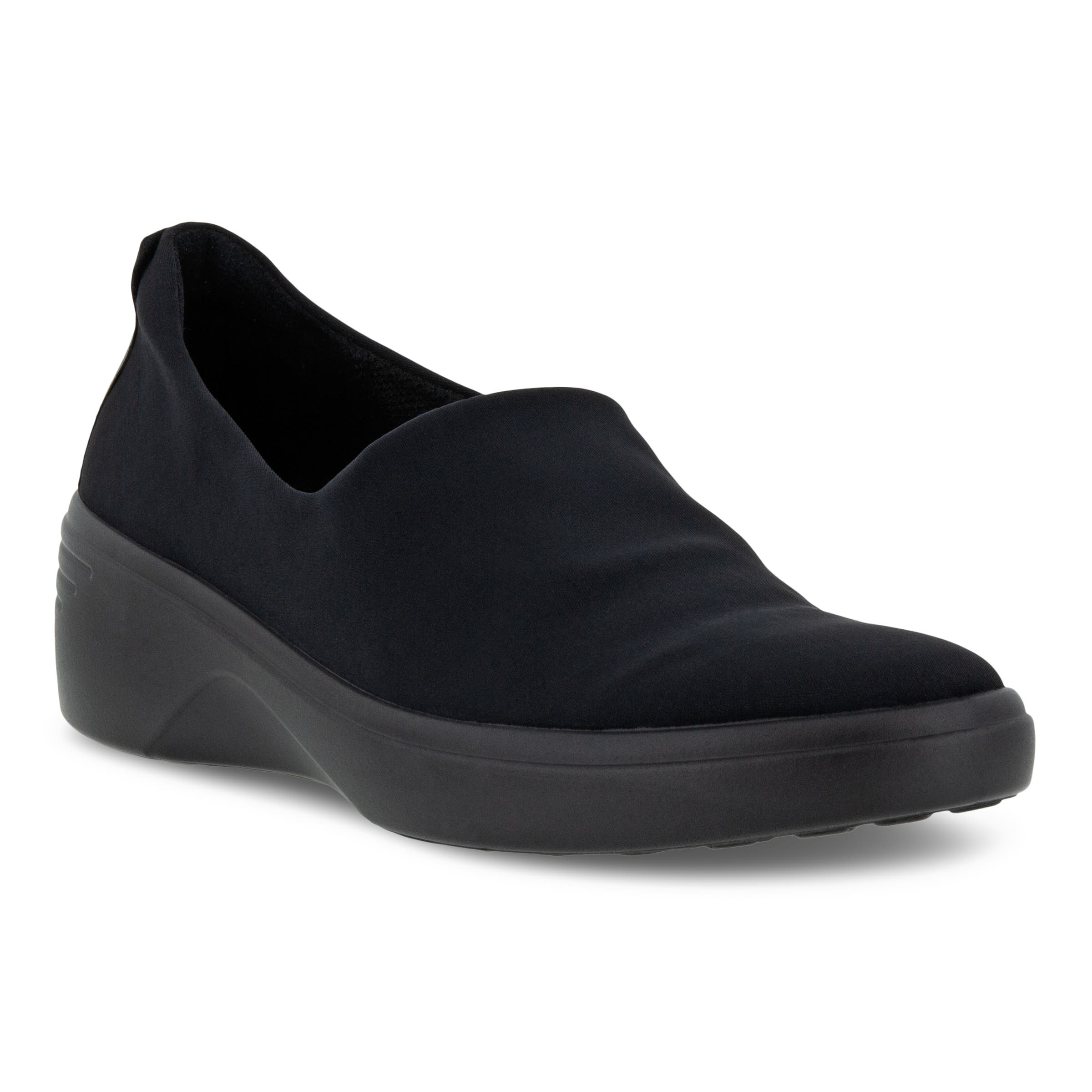 Women's ECCO® Soft 7 Wedge Textile Loafer - Black - Main