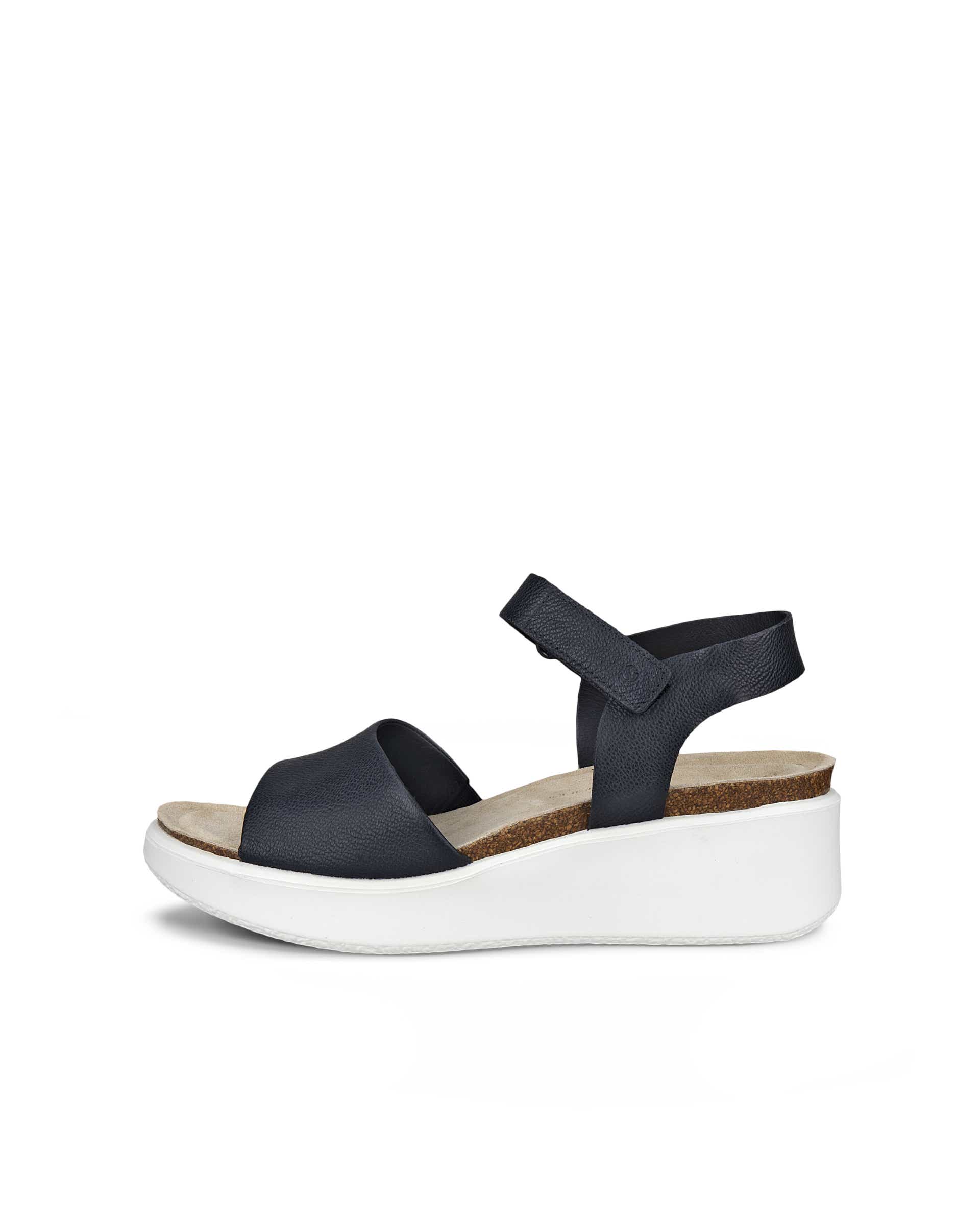 ECCO® FLOWT WEDGE CORK Damen Korksandale aus Leder mit Keilabsatz - Schwarz - Outside