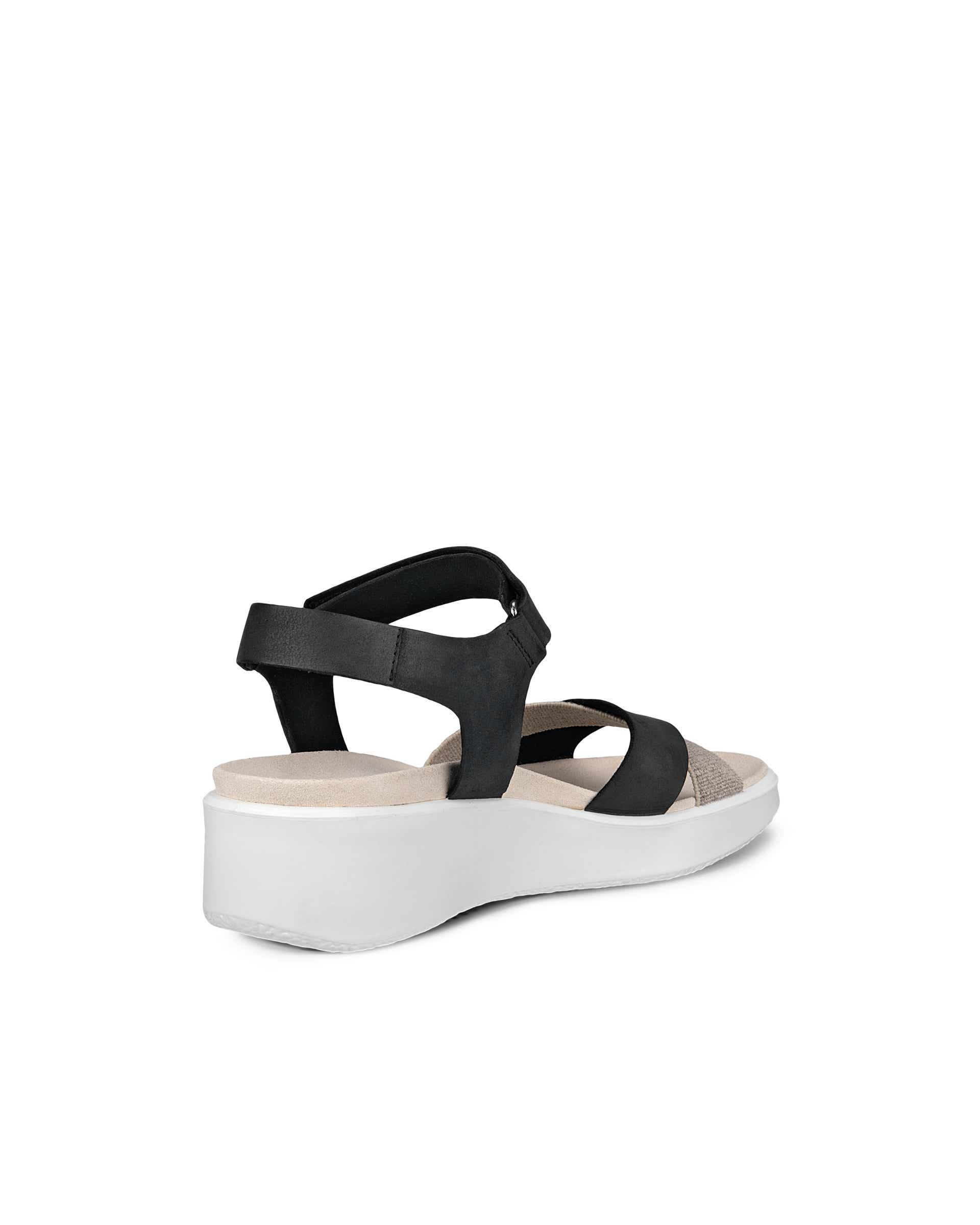 Women's ECCO® Flowt Nubuck Cork-Heeled Wedge Sandal - Black - Back