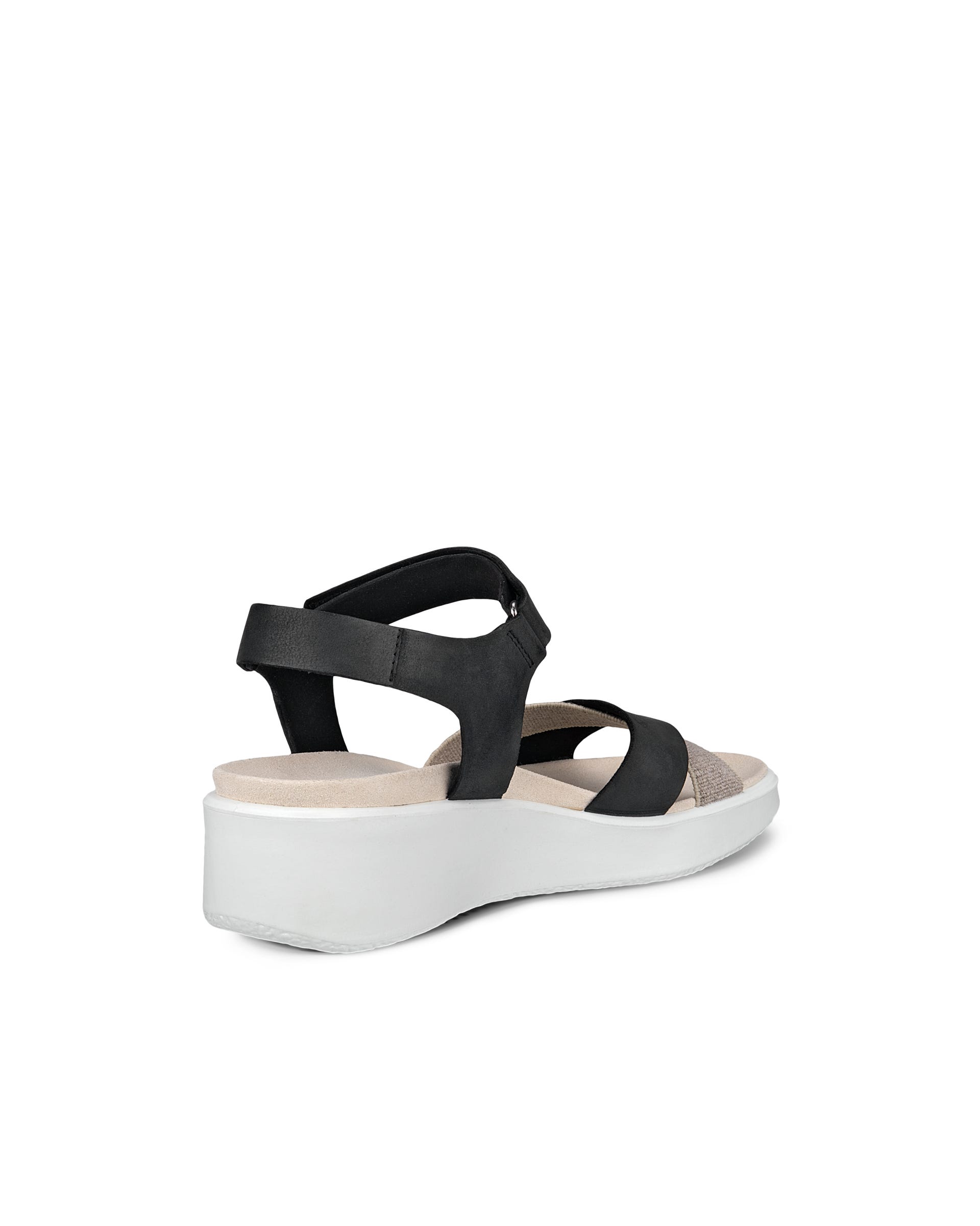 Women's ECCO® Flowt Nubuck Cork-Heeled Wedge Sandal - Black - Back