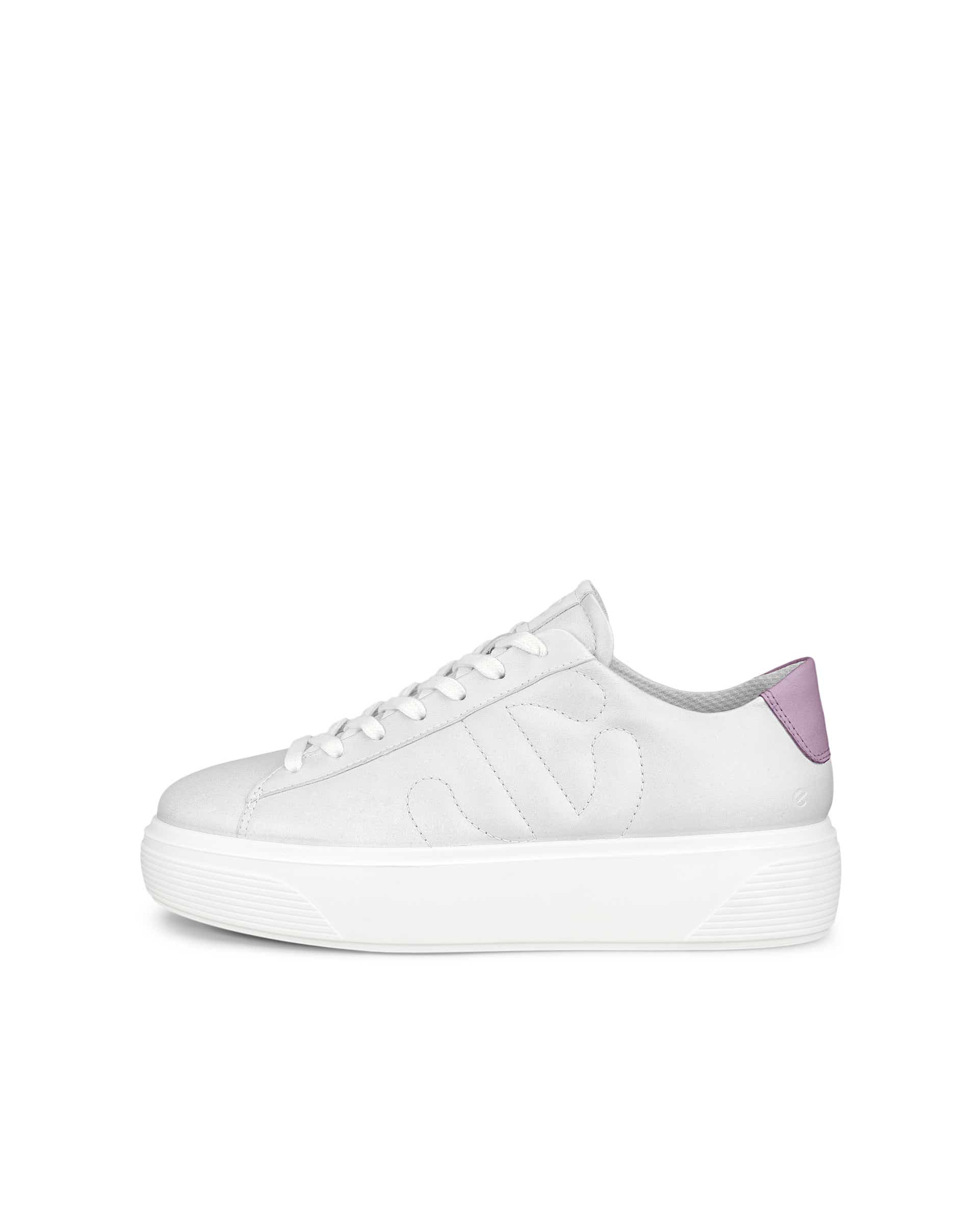 Women's ECCO® Street Platform Leather Platform Sneaker - White - Outside
