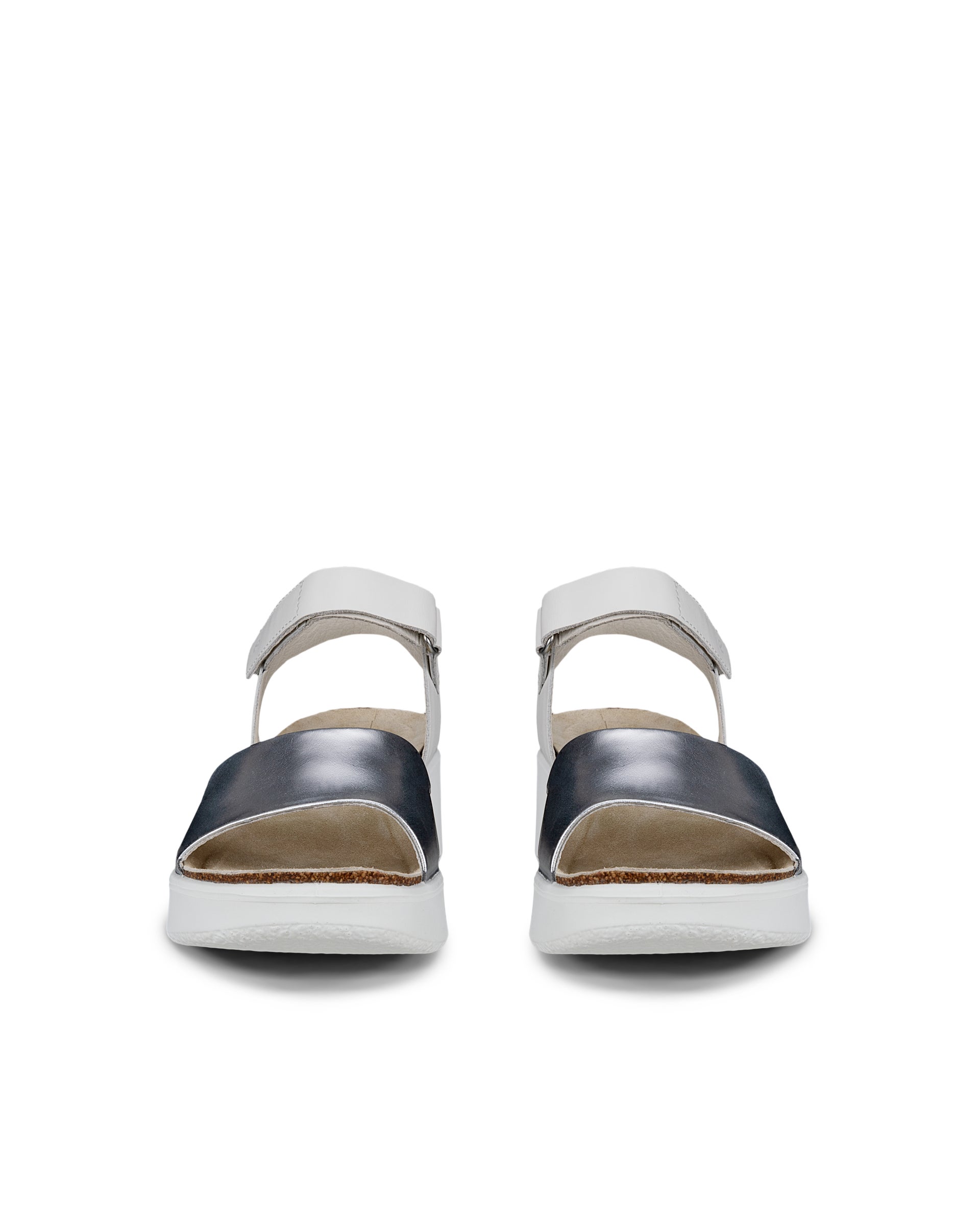 Women's ECCO® Flowt Leather Cork Heeled Wedge Sandal - White - Front pair