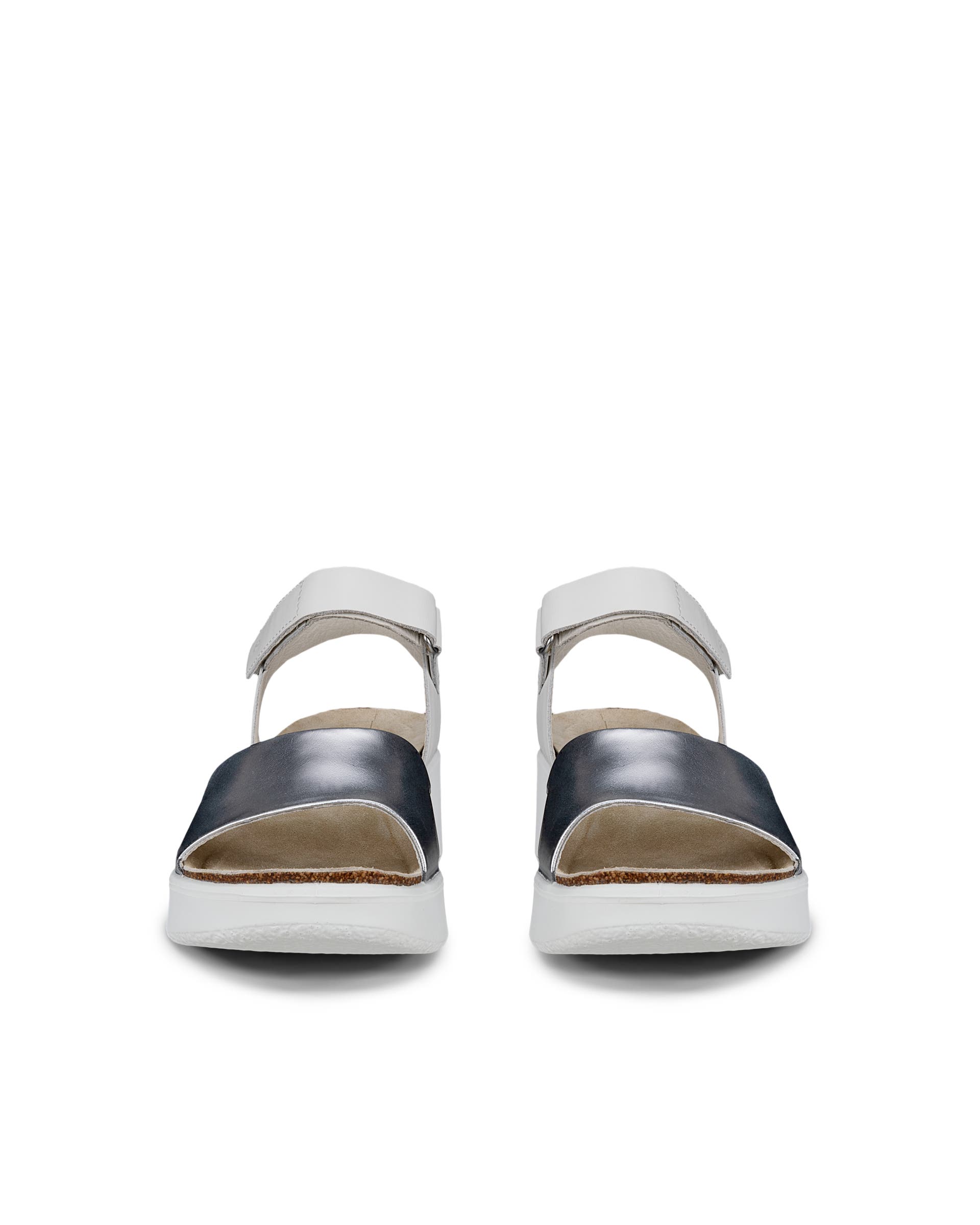 Women's ECCO® Flowt Wedge Leather Cork Heeled Sandal - White - Front pair