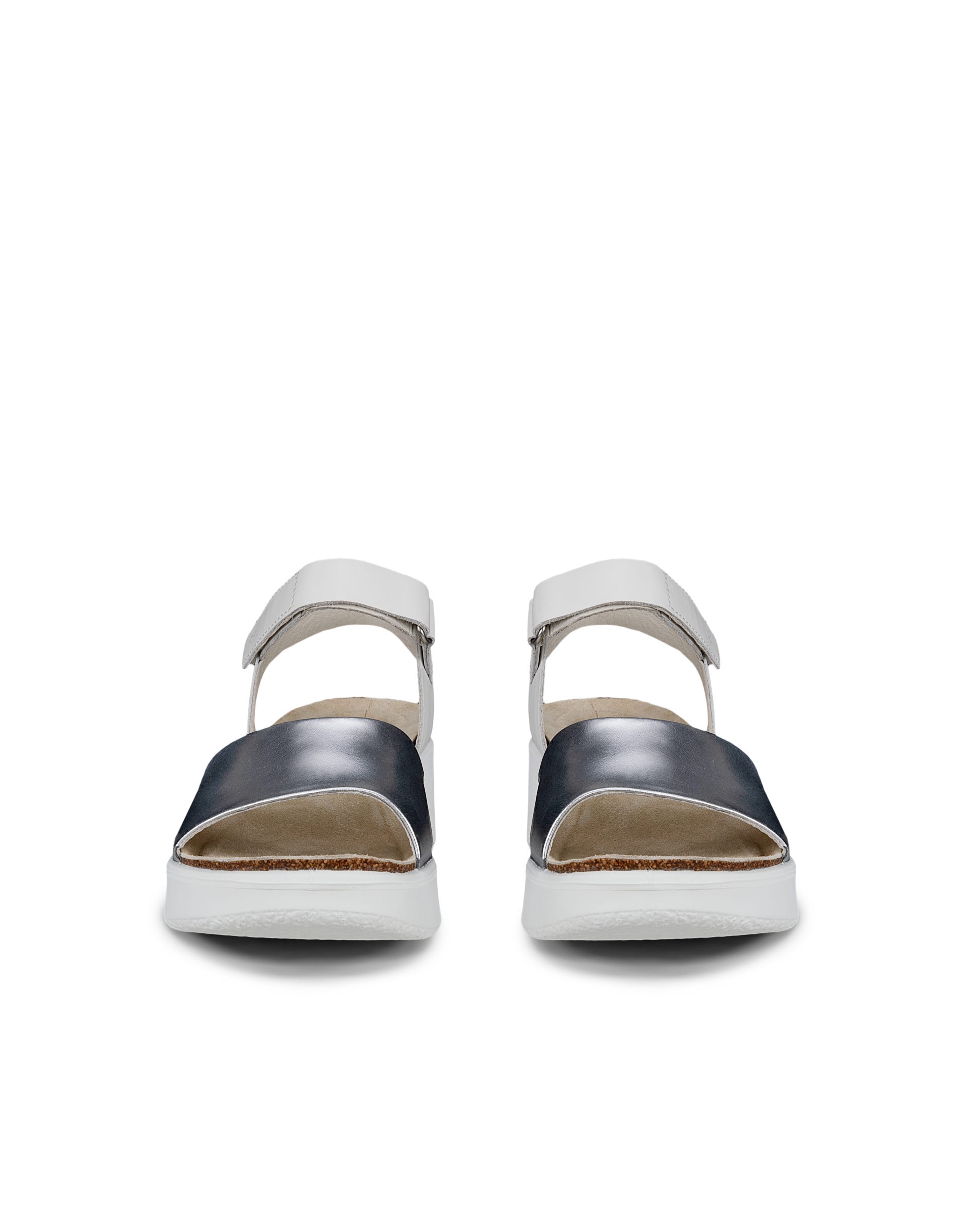 Women's ECCO® Flowt Wedge Leather Cork Heeled Sandal - White - Front pair