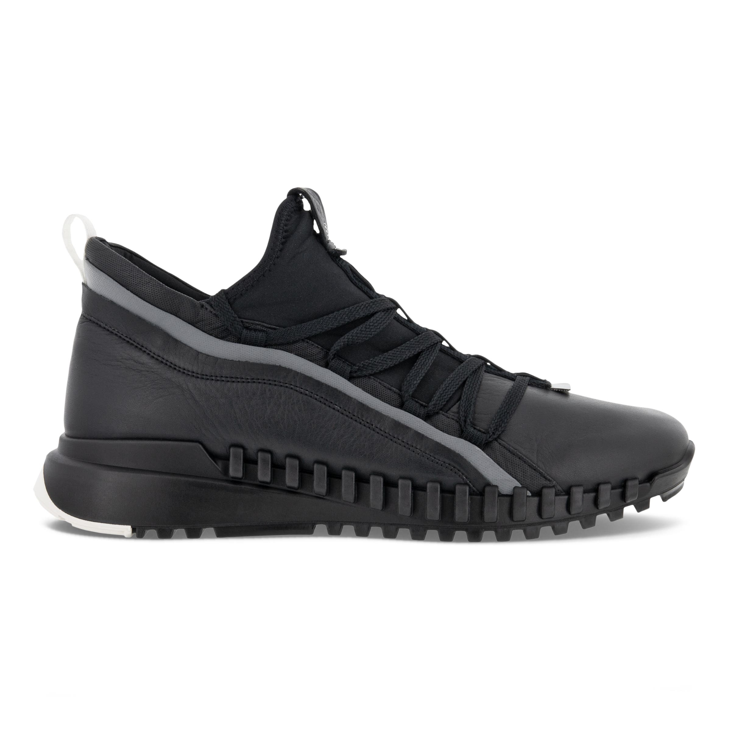 Men's ECCO® Zipflex Leather Sneaker - Black - Outside