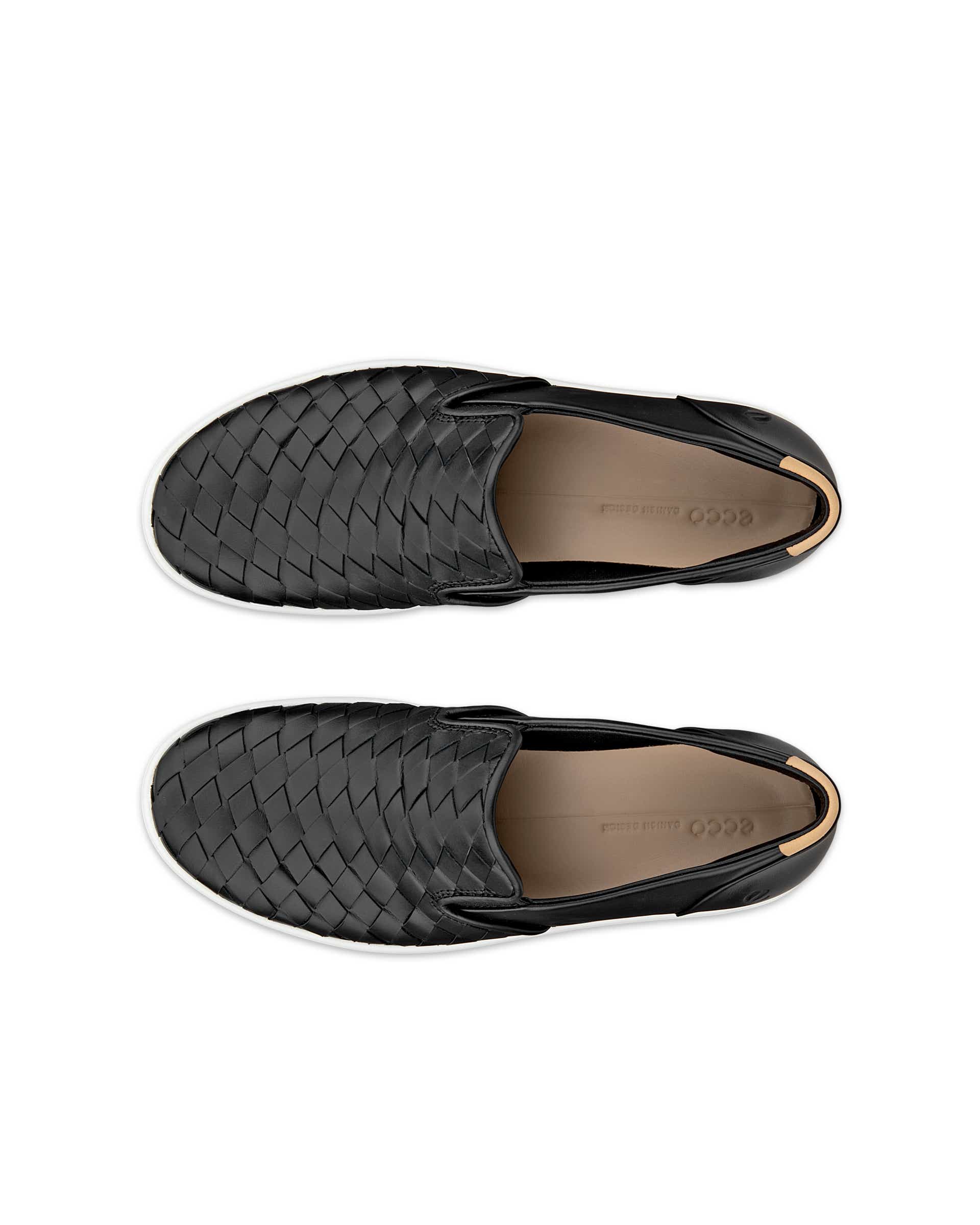 Women's ECCO® Soft 7 Woven Leather Slip-On - Black - Top left pair