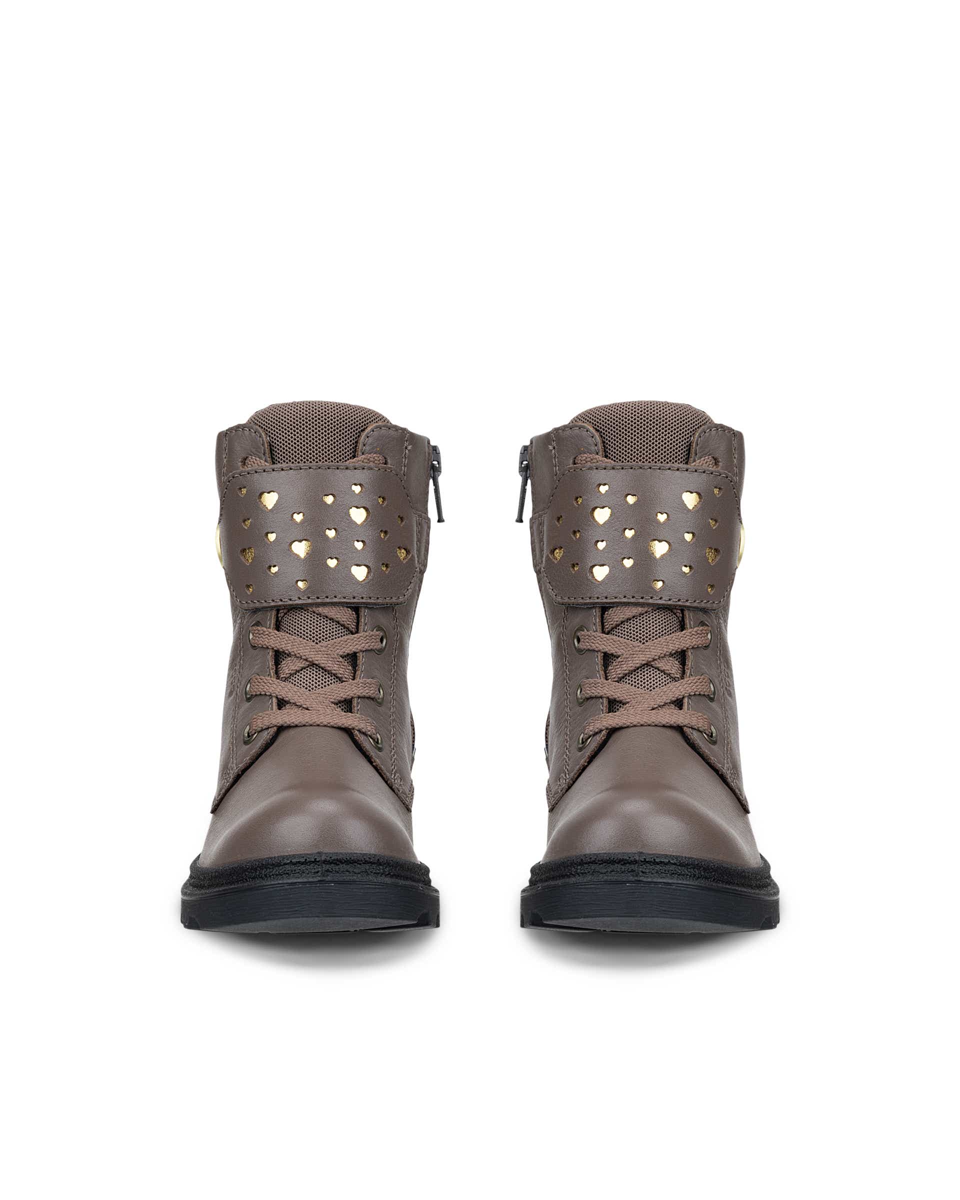 Dětská kožená voděodolná šněrovací kotníčková obuv ECCO® GRAINER K - Hnědá - Front pair