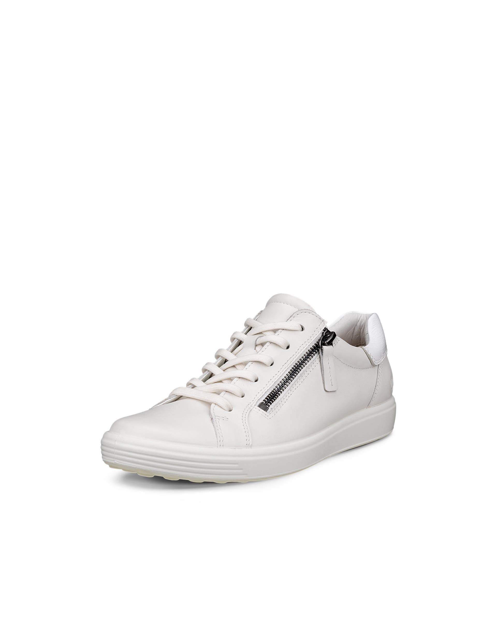 Women's ECCO® Soft 7 Leather Side-Zip Sneaker - White - Main
