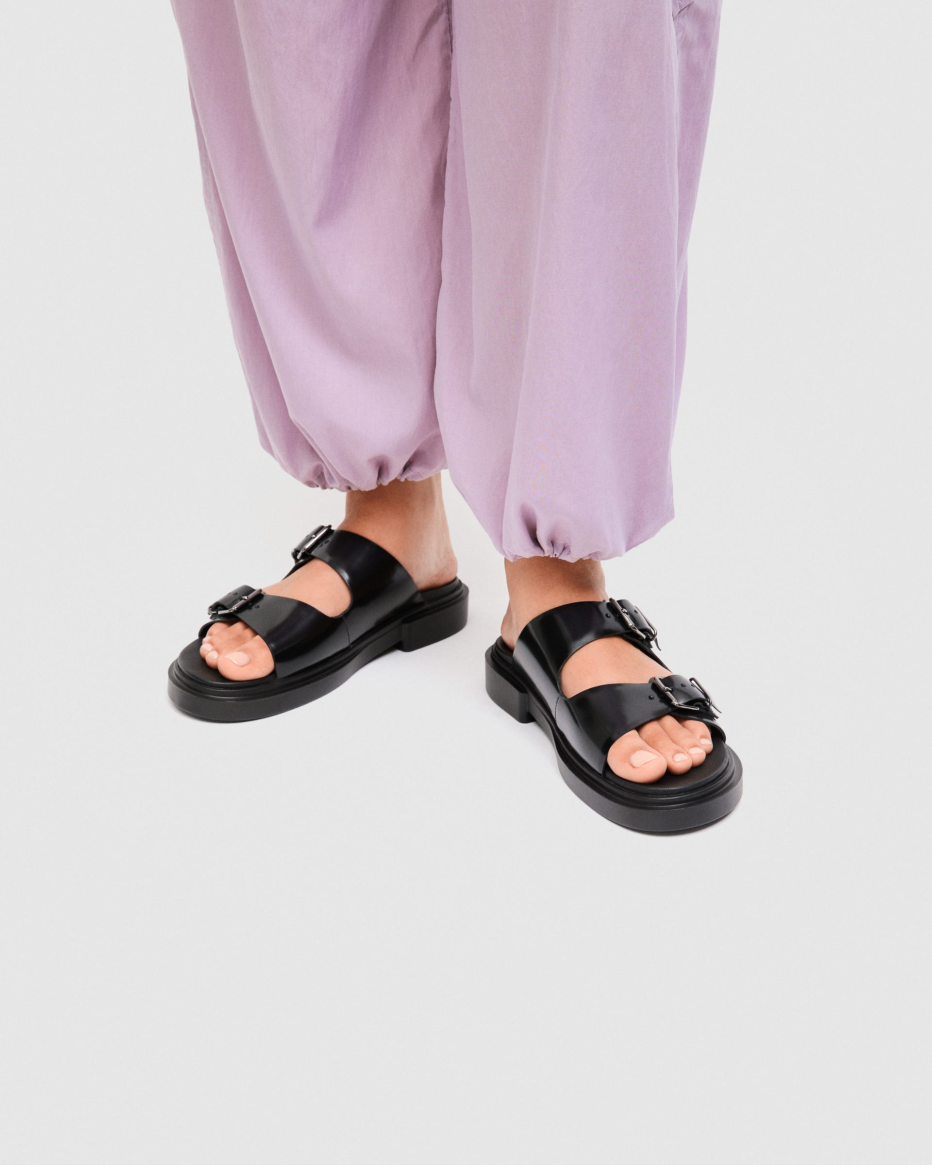 Women's ECCO® Metropole Seoul Patent Leather Two Strap Sandal - Black - Lifestyle image-1