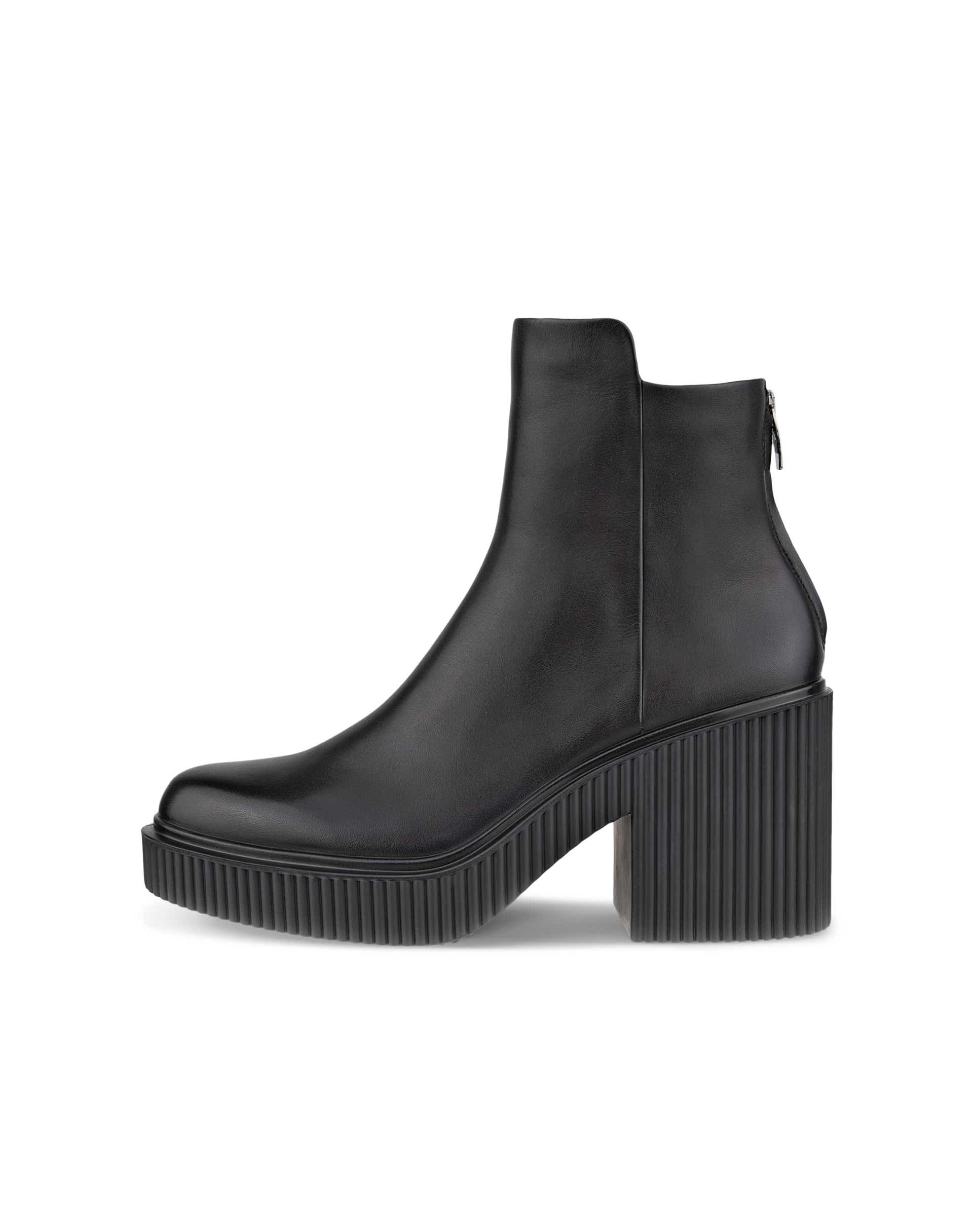 ECCO Fluted Heel ウィメンズ レザーアンクルブーツ - ブラック - Outside