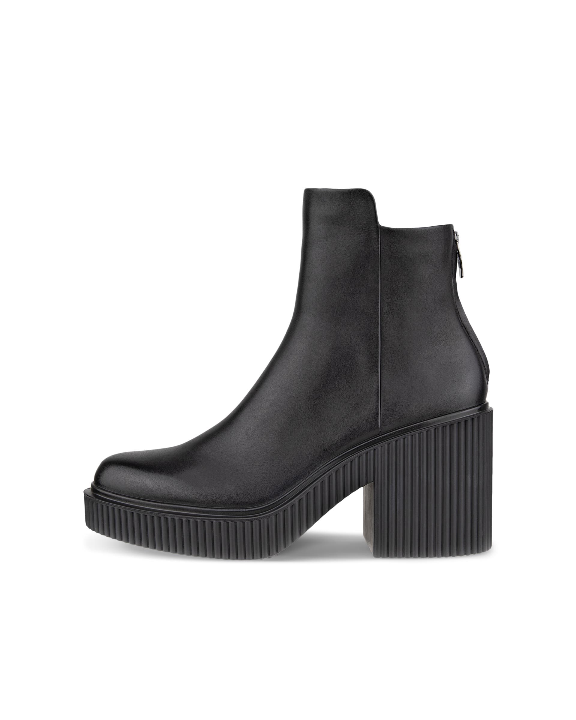 ECCO Fluted Heel ウィメンズ レザーアンクルブーツ - ブラック - Outside